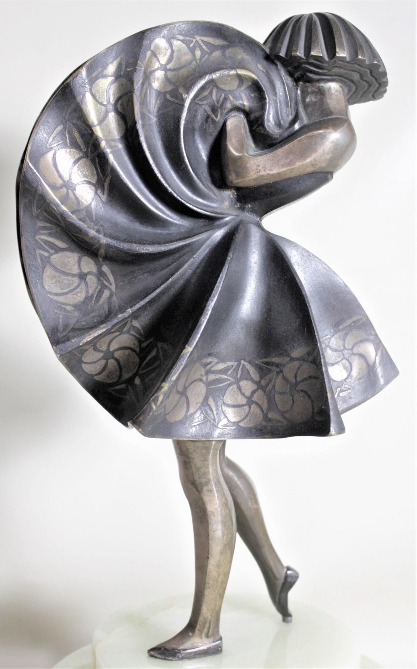 Marcel Andre Bouraine, versilberte Bronzeskulptur eines tanzenden Mädchens, Art déco, beleuchtete Skulptur im Angebot 3