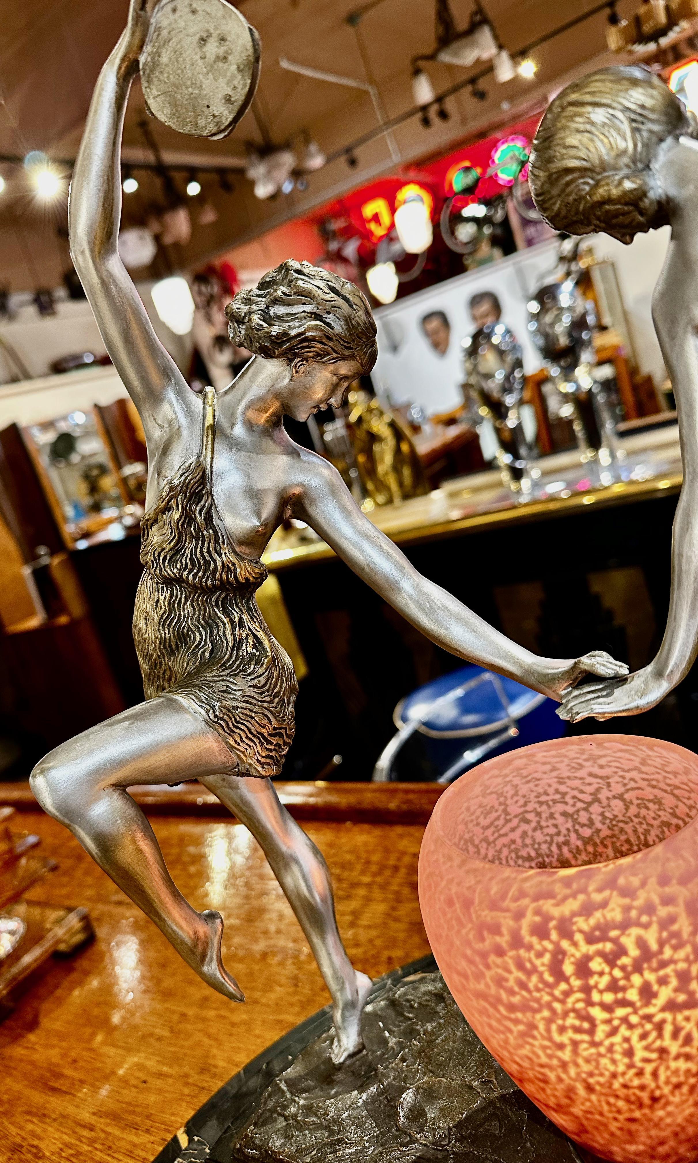 1920s Art Deco Sculpture in Bronze Signed 'Matto' 'Marcel Bouraine', Two Woman For Sale 7
