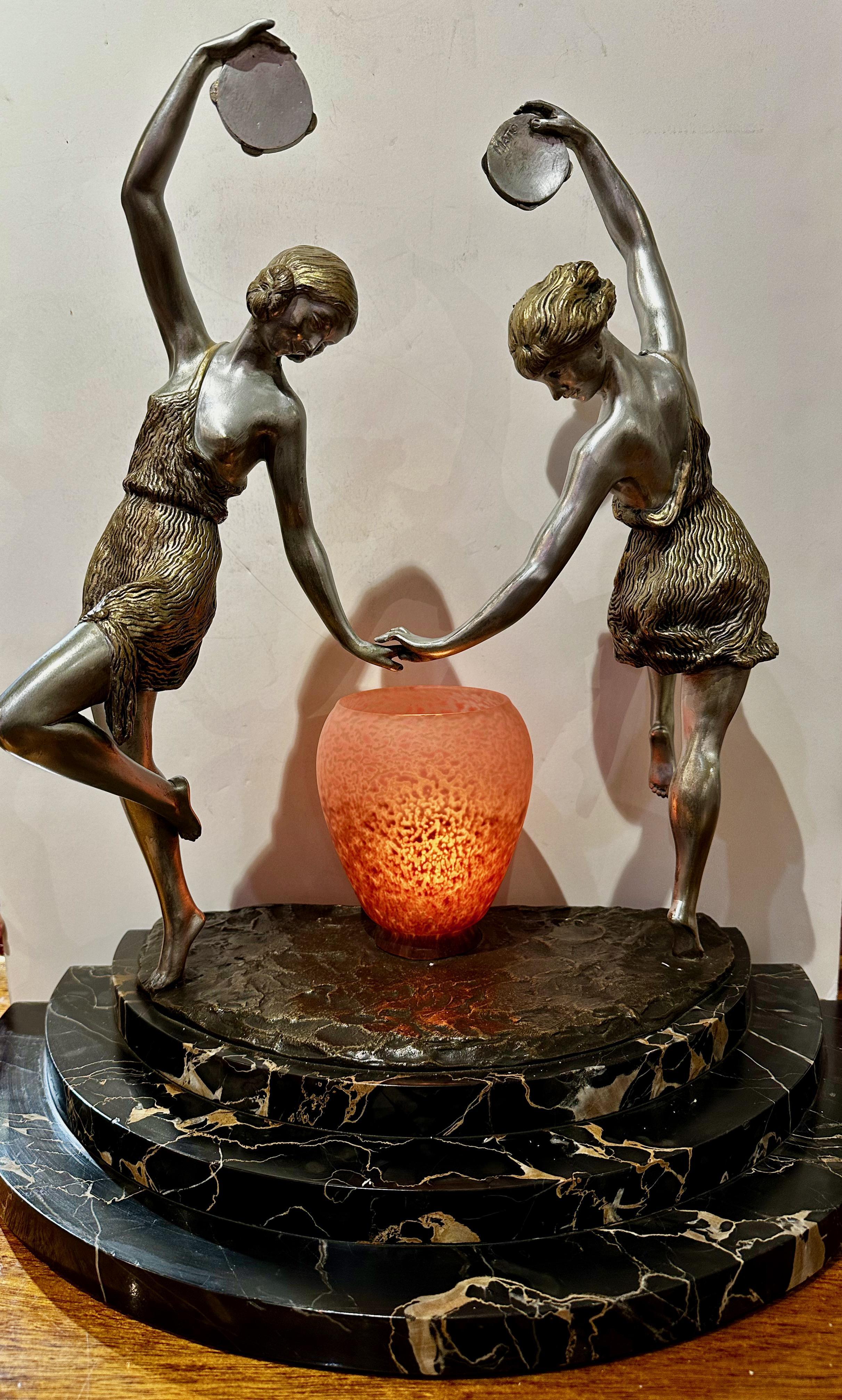 1920s Art Deco Sculpture in Bronze Signed 'Matto' 'Marcel Bouraine', Two Woman For Sale 1