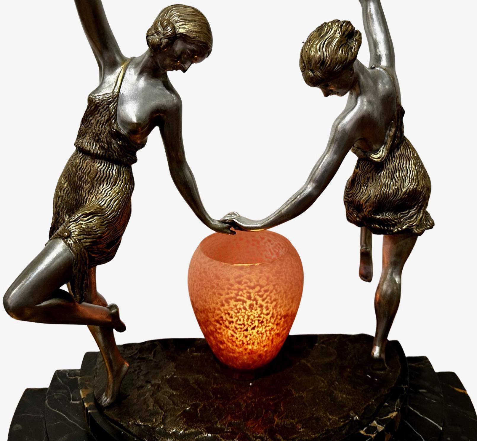 1920s Art Deco Sculpture in Bronze Signed 'Matto' 'Marcel Bouraine', Two Woman For Sale 2