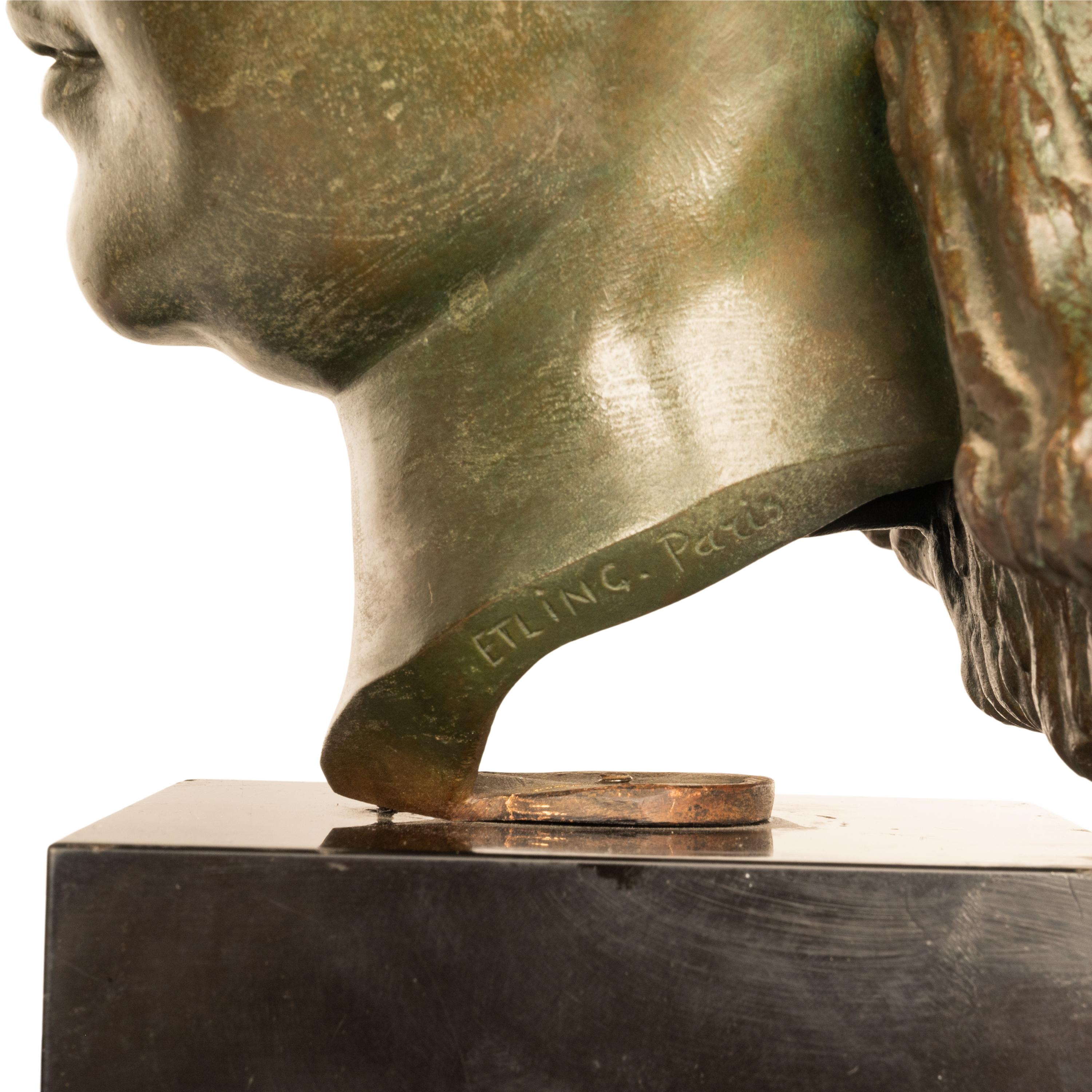 Antique French Art Deco Bronzo Busto Scultura Testa di Bella Ragazza 1920 in vendita 9