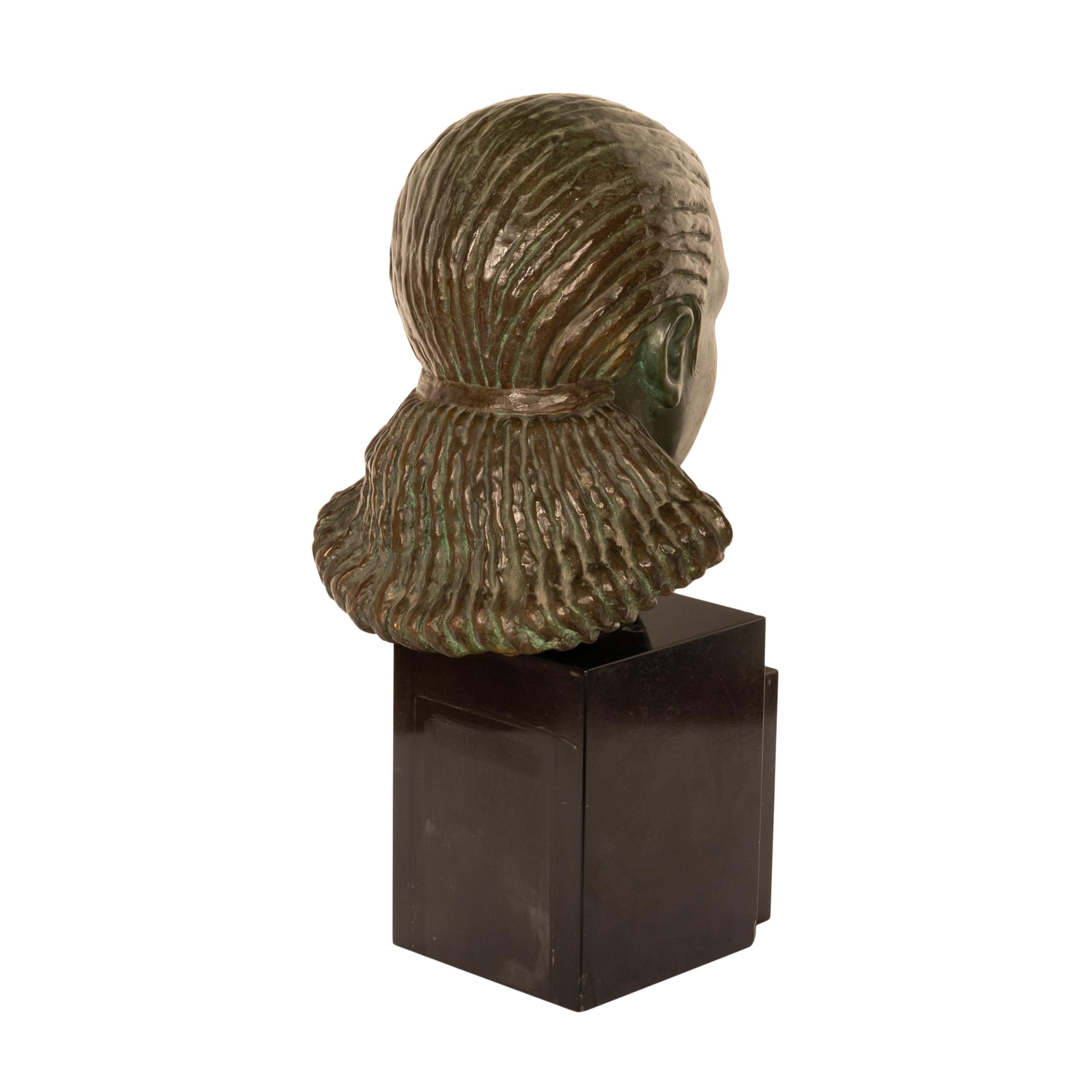 Antique French Art Deco Bronzo Busto Scultura Testa di Bella Ragazza 1920 - Figurative Sculpture Oro di Marcel-André Bouraine