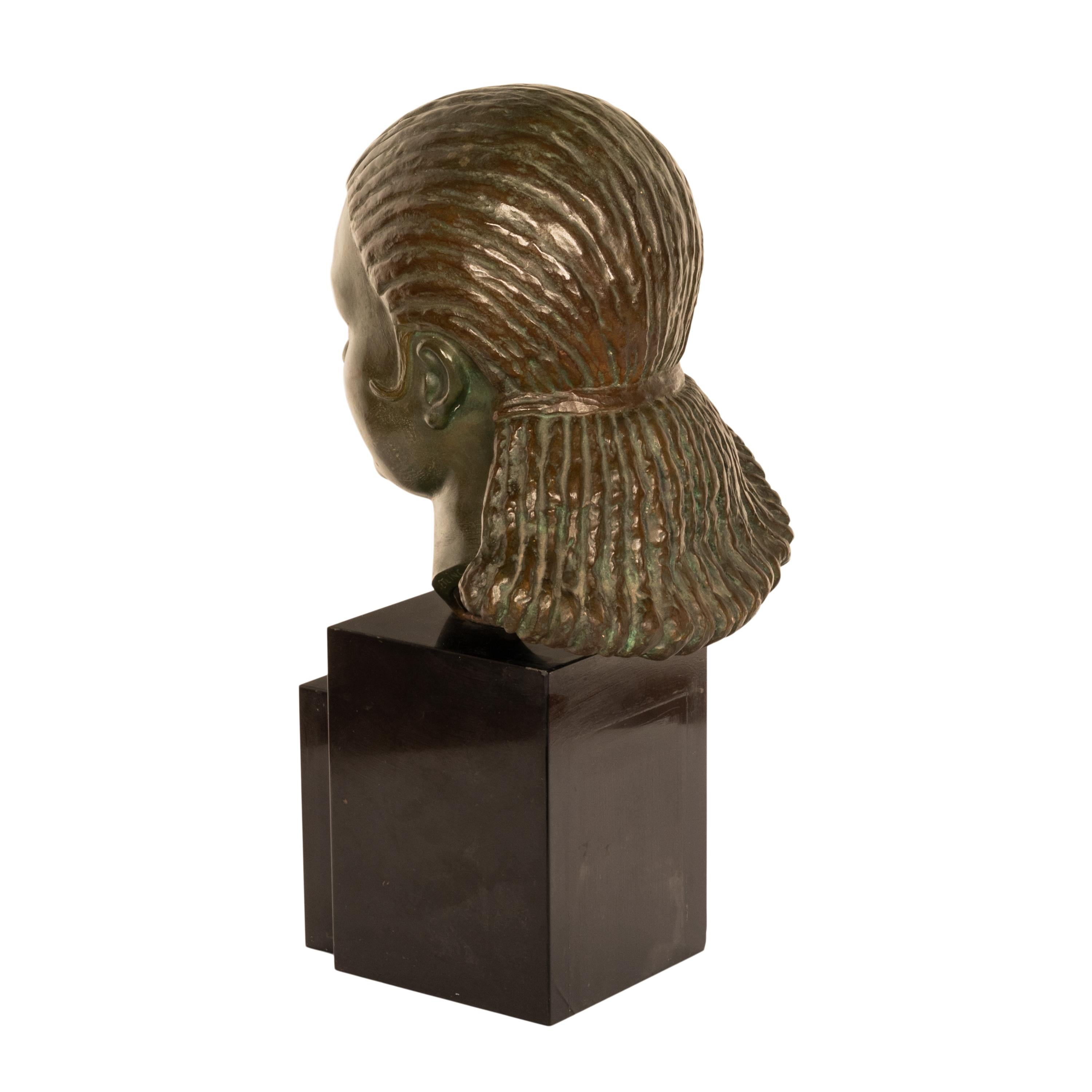 Antique French Art Deco Bronzo Busto Scultura Testa di Bella Ragazza 1920 in vendita 1