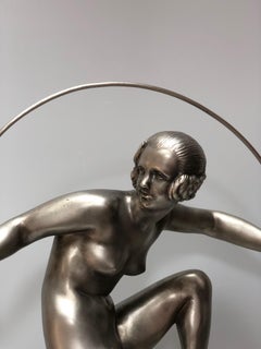 Marcel André Bourraine Bronze Art Deco Dancer with Hoops