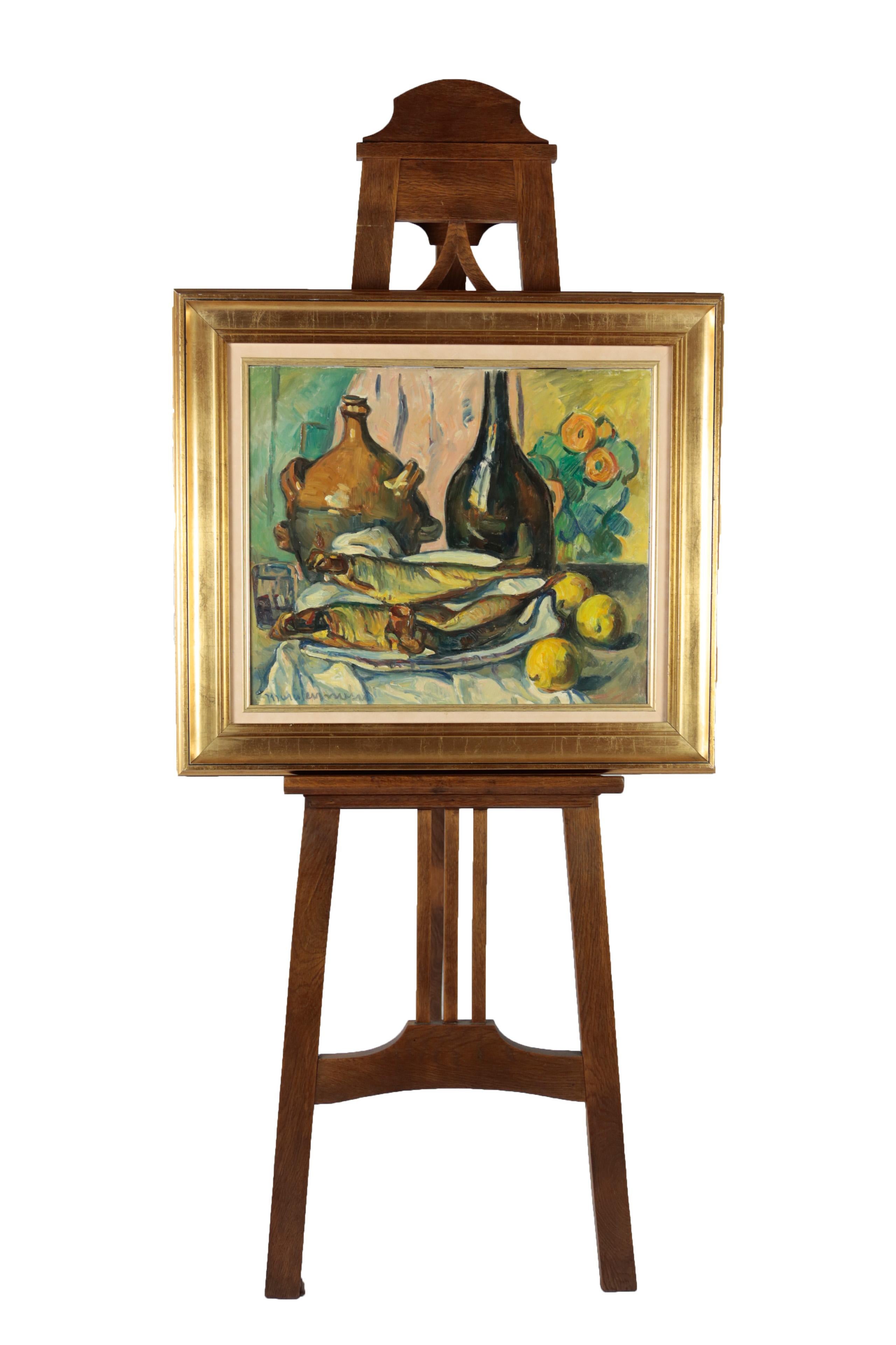 Marcel Arnaud oil painting still life with bottles, France, circa 1900-1910, Impressionist style, oil on canvas, framed, signed 