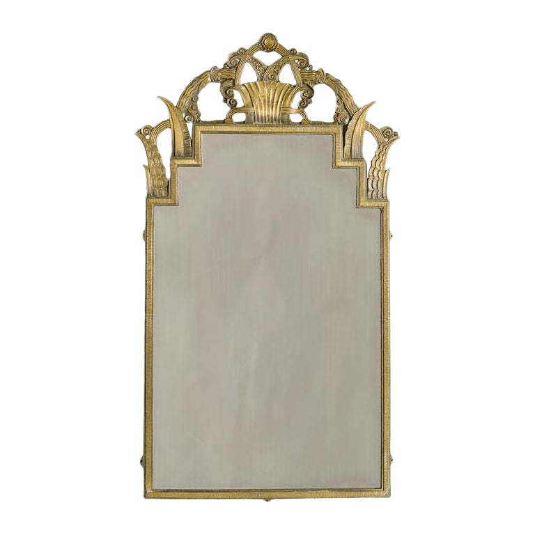 Marcel Bergue, Espejo Art Deco de hierro forjado dorado, Francia, c. 1925
