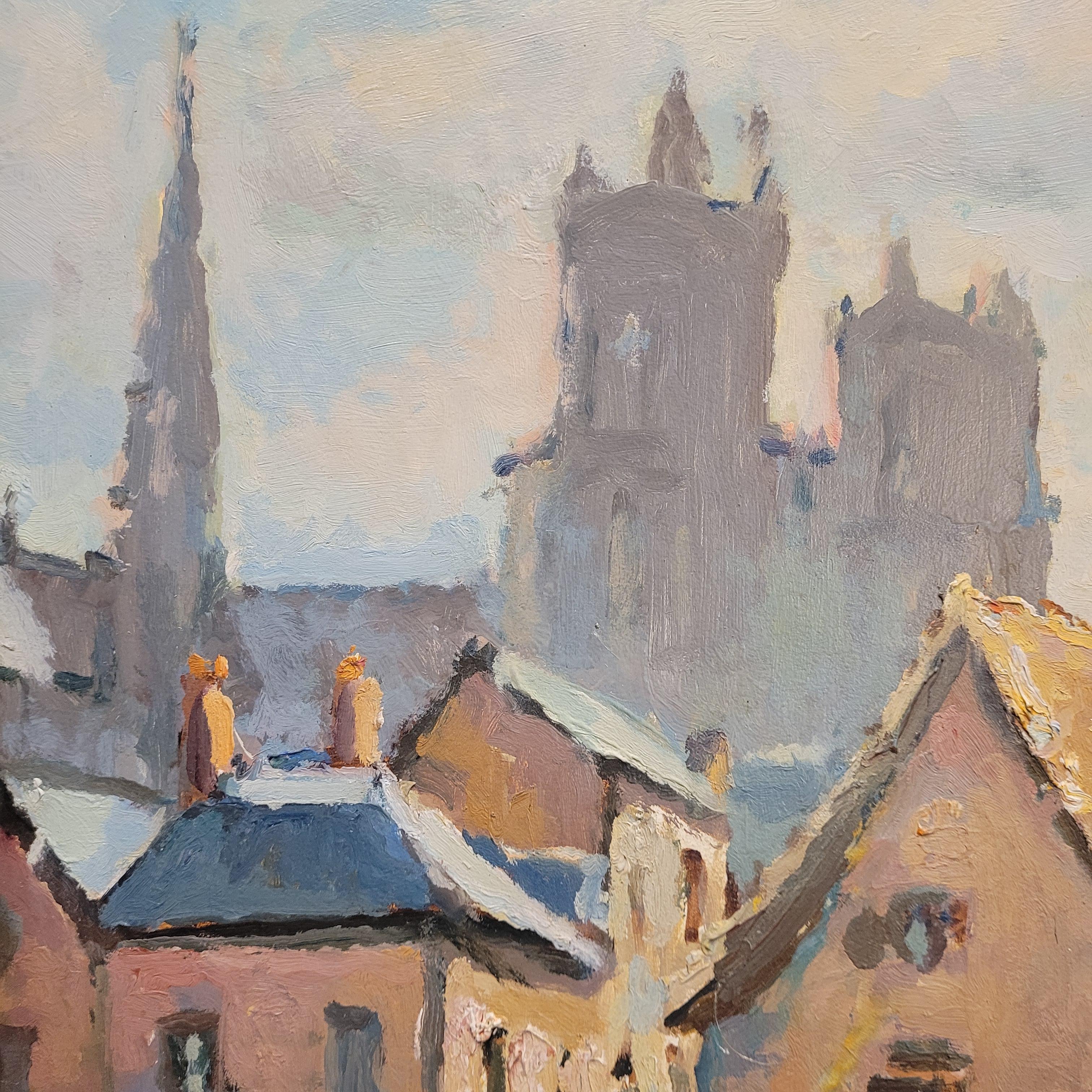 Impressionismus Öl auf Platte Bretonisches Dorf Marcel Bertoin Frankreich im Angebot 9