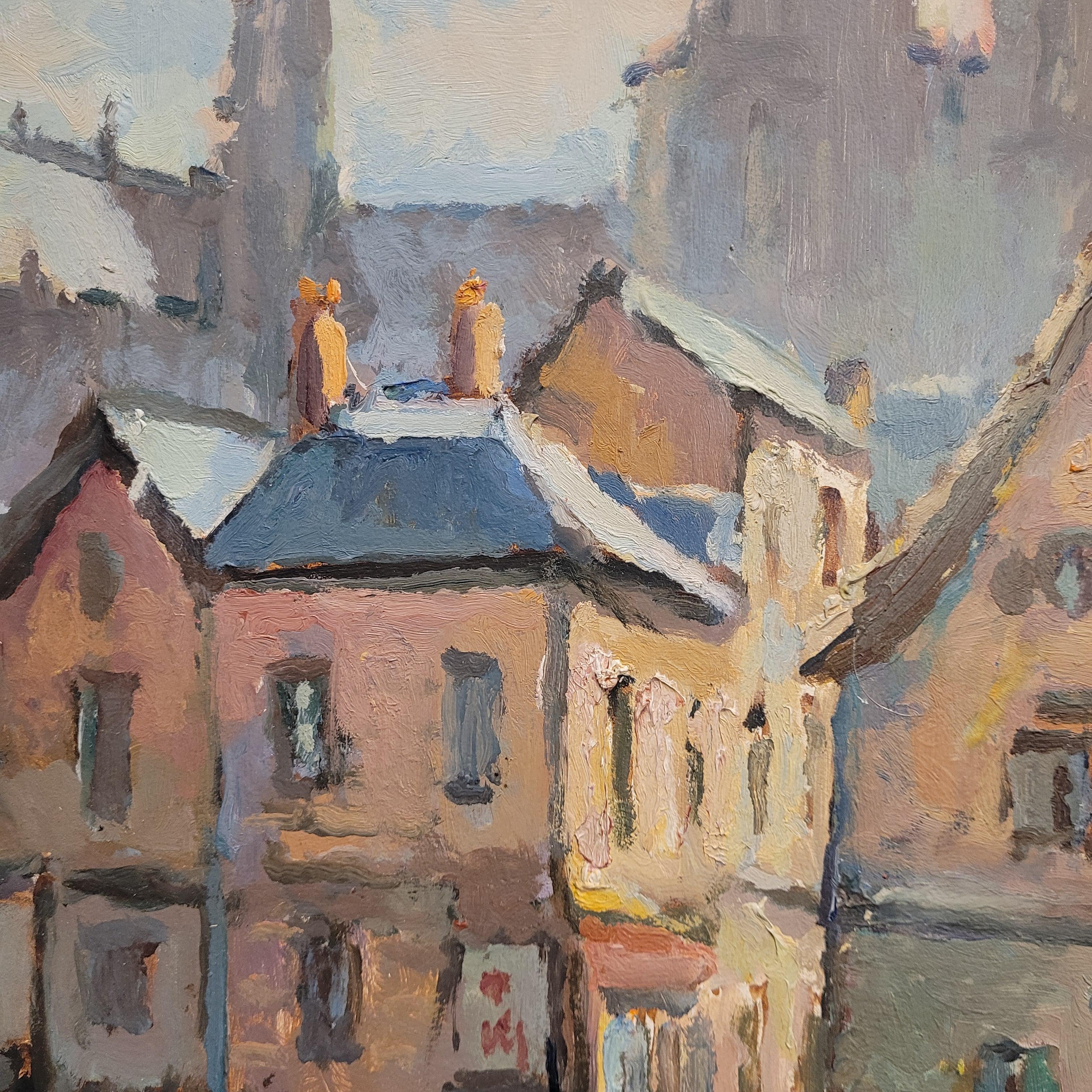 Impressionismus Öl auf Platte Bretonisches Dorf Marcel Bertoin Frankreich im Angebot 10