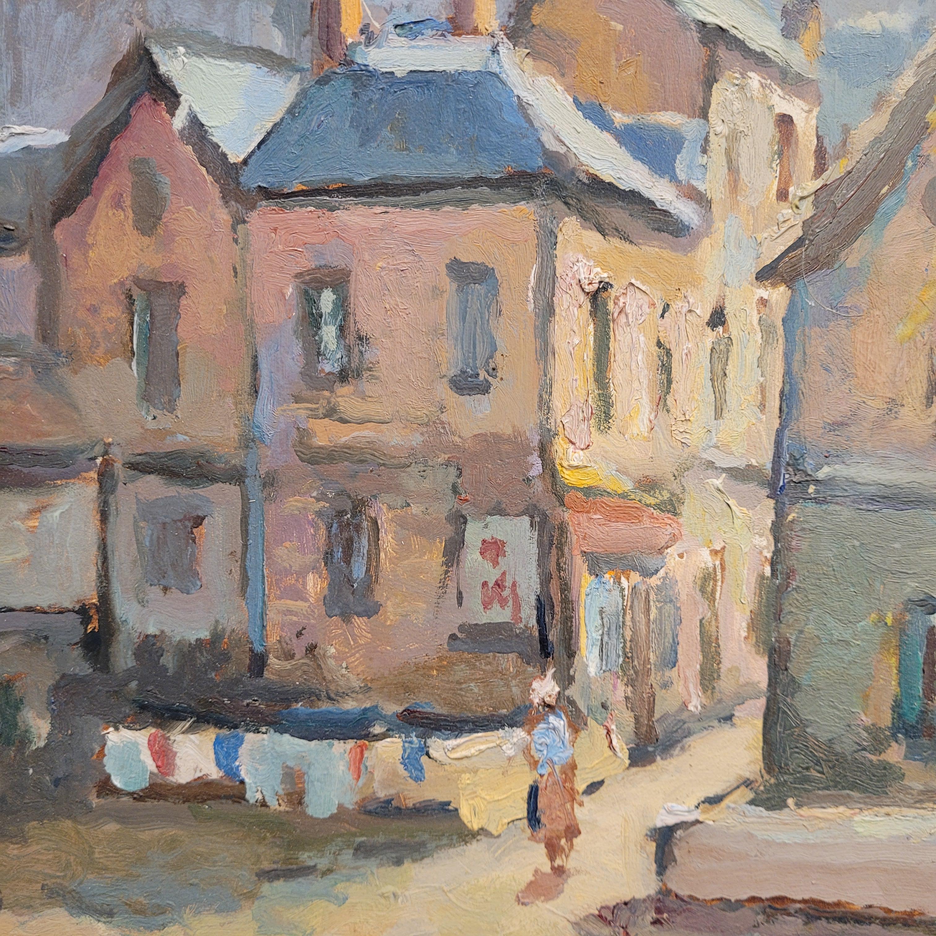 Impressionismus Öl auf Platte Bretonisches Dorf Marcel Bertoin Frankreich im Angebot 11