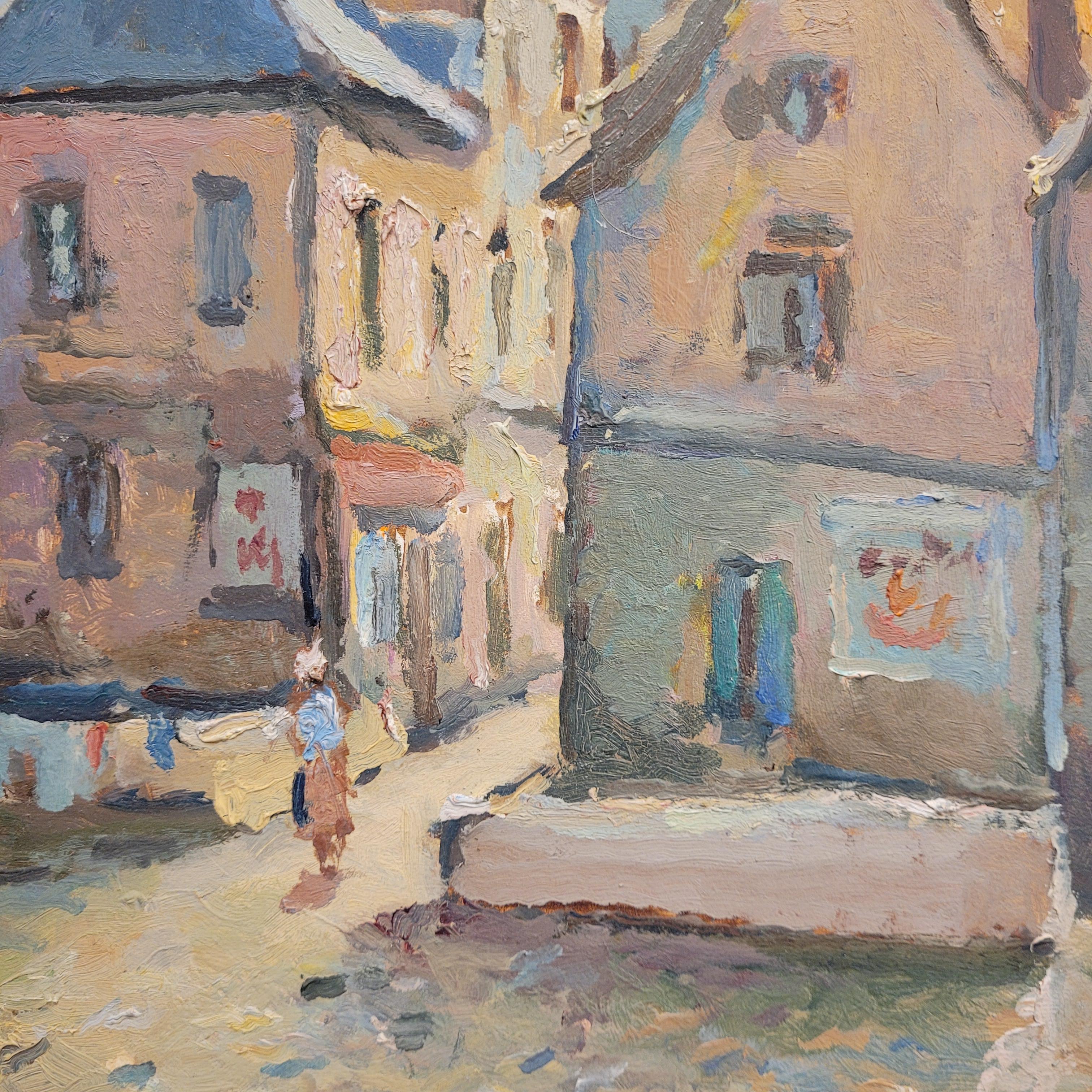 Impressionismus Öl auf Platte Bretonisches Dorf Marcel Bertoin Frankreich im Angebot 15