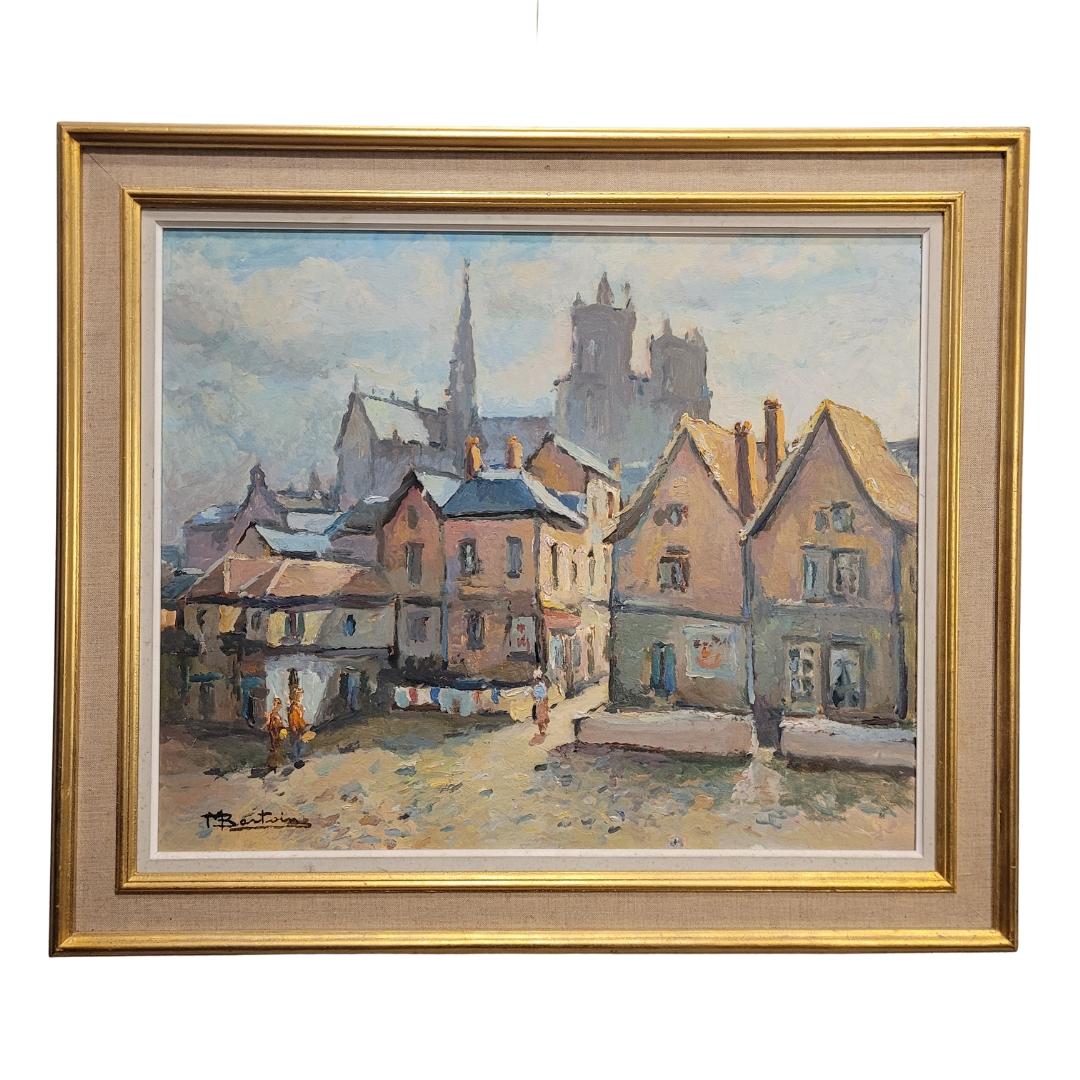 Impressionismus Öl auf Platte Bretonisches Dorf Marcel Bertoin Frankreich im Angebot 1
