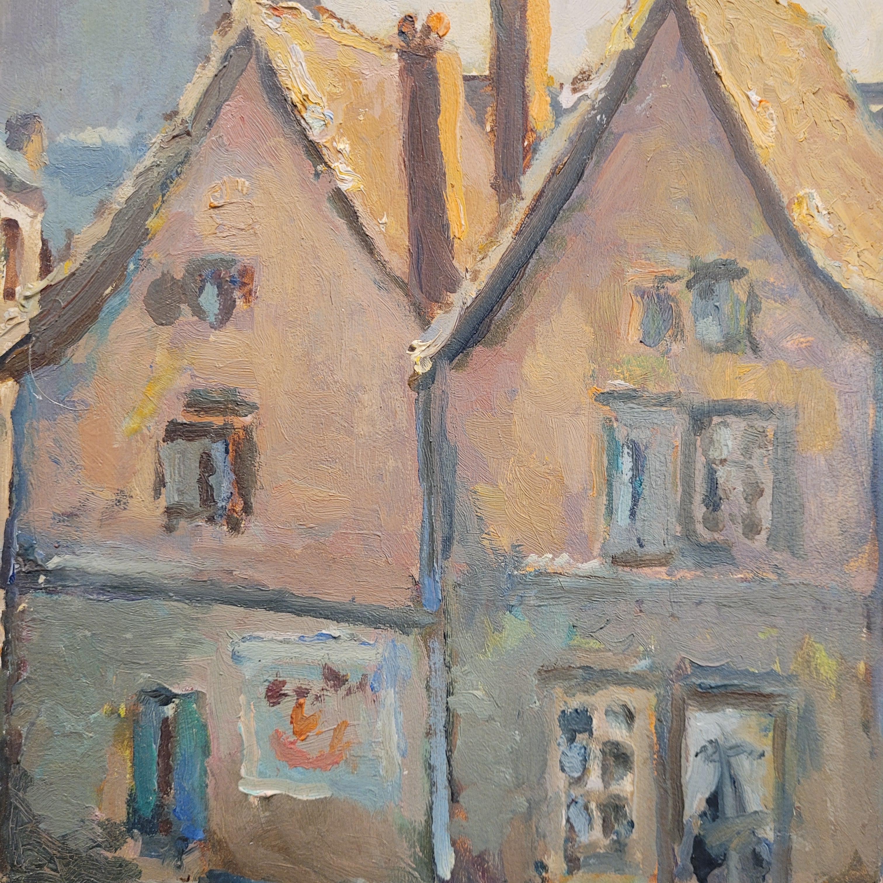 Impressionismus Öl auf Platte Bretonisches Dorf Marcel Bertoin Frankreich im Angebot 7