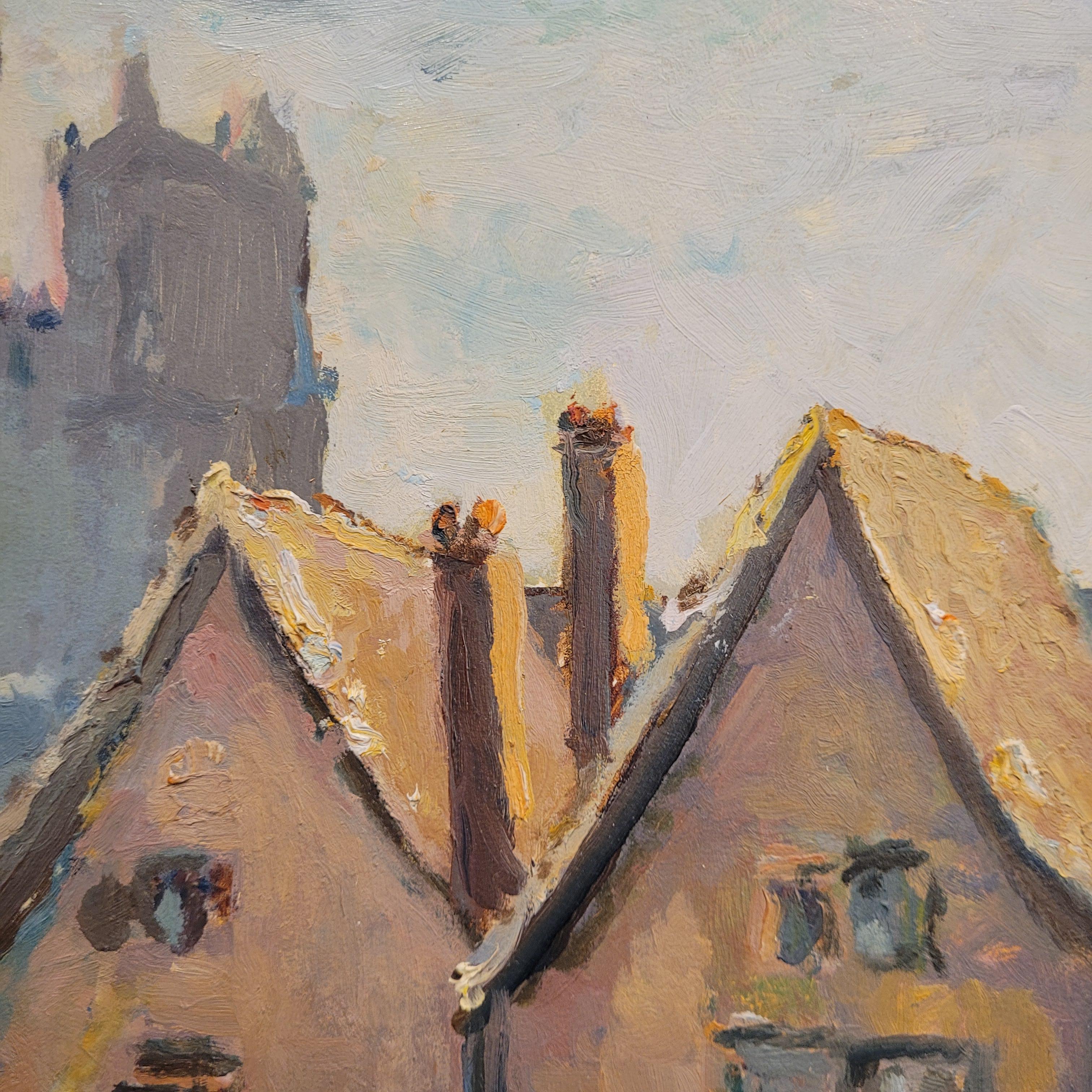 Impressionismus Öl auf Platte Bretonisches Dorf Marcel Bertoin Frankreich im Angebot 8