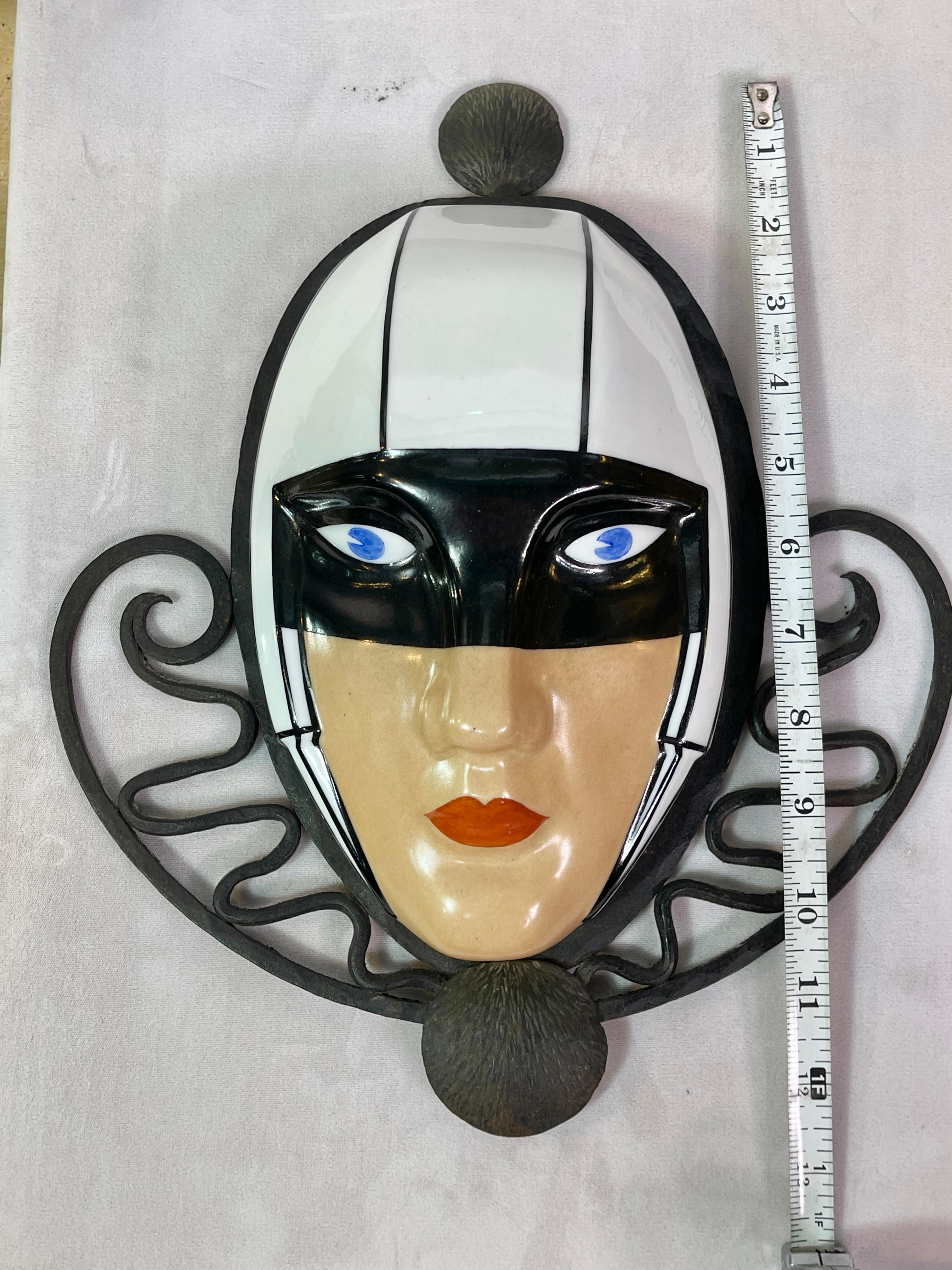 Marcel Bever Porcelain Mask in Fer Forge Frame For Sale 5