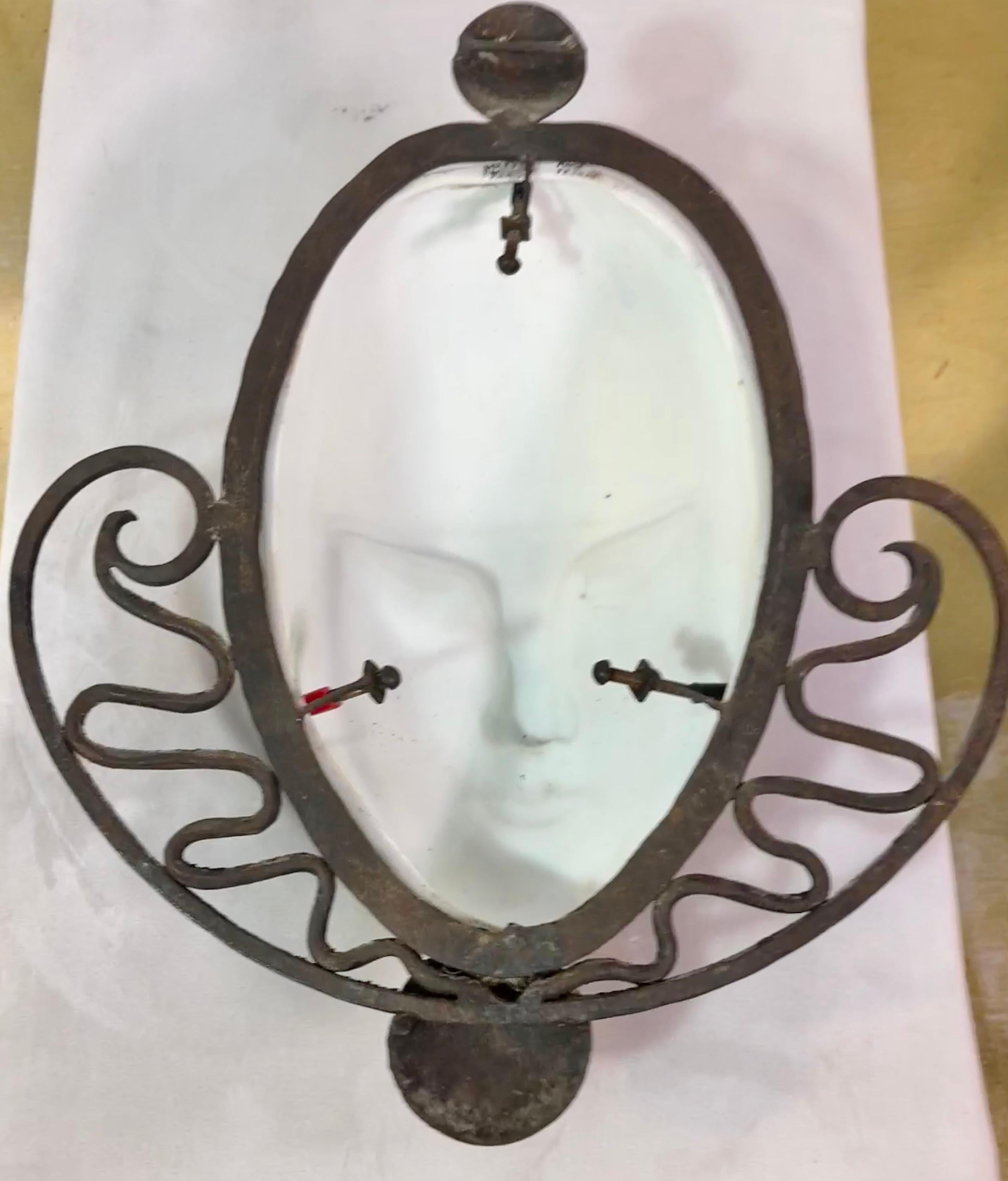 Marcel Bever Porcelain Mask in Fer Forge Frame For Sale 8