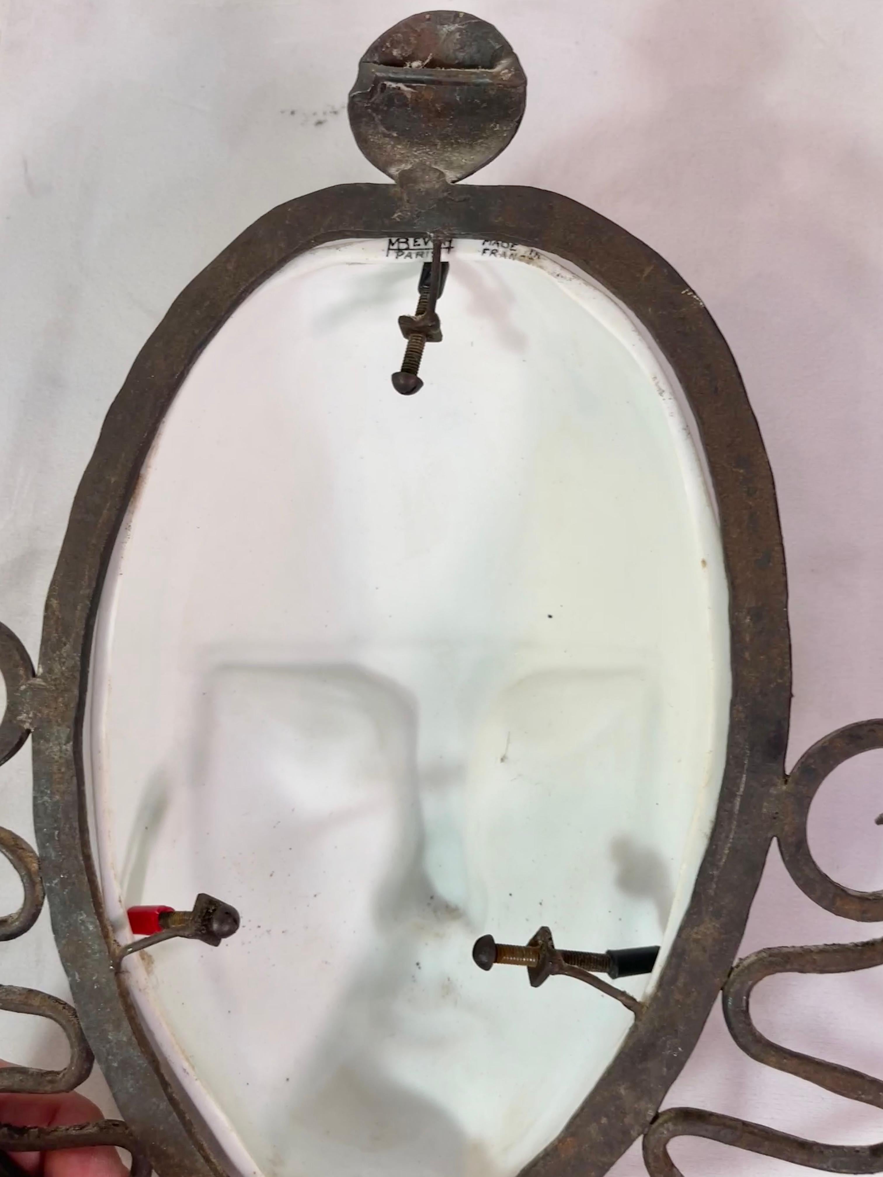 Marcel Bever Porcelain Mask in Fer Forge Frame For Sale 9