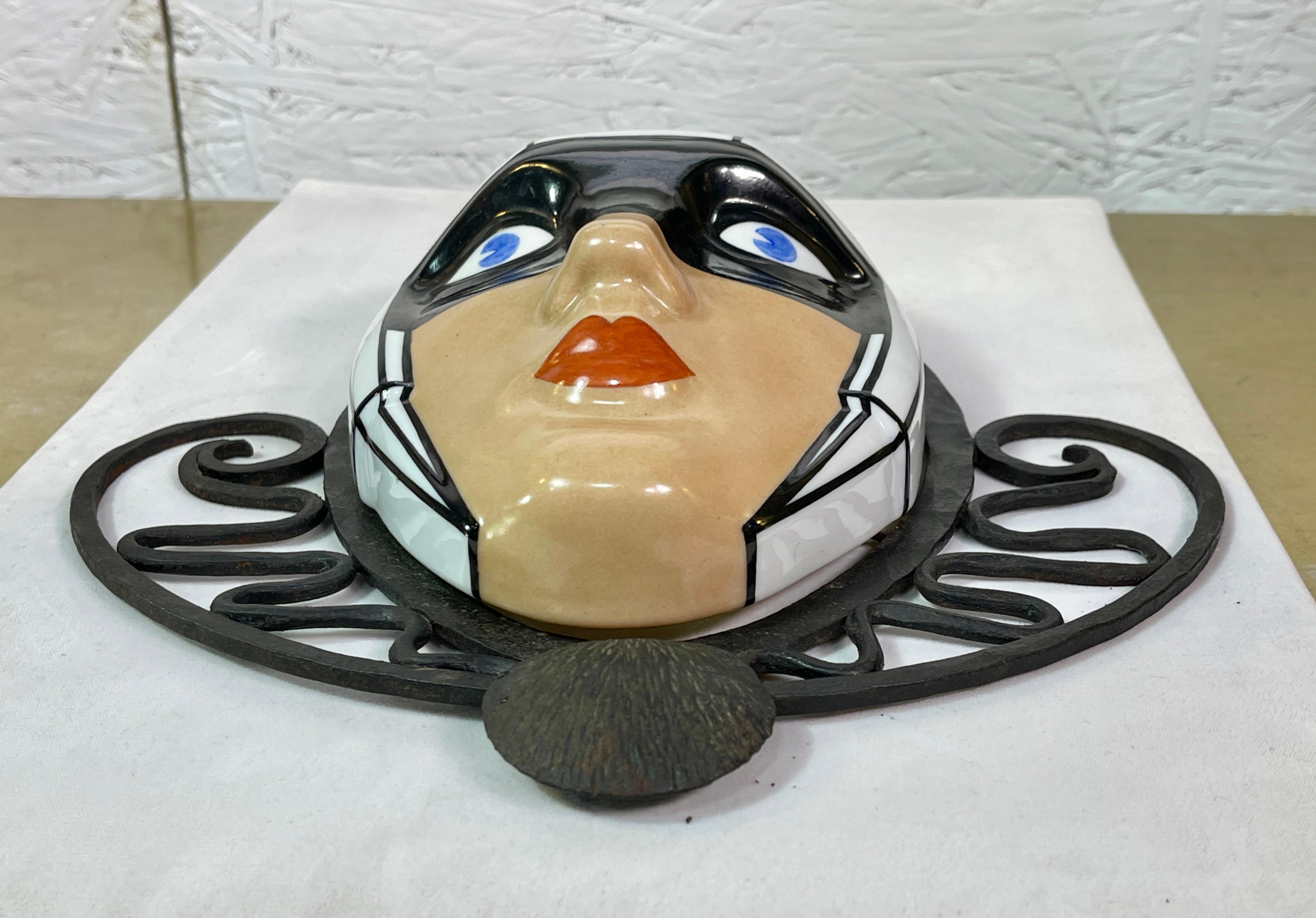 Marcel Bever Porcelain Mask in Fer Forge Frame For Sale 10