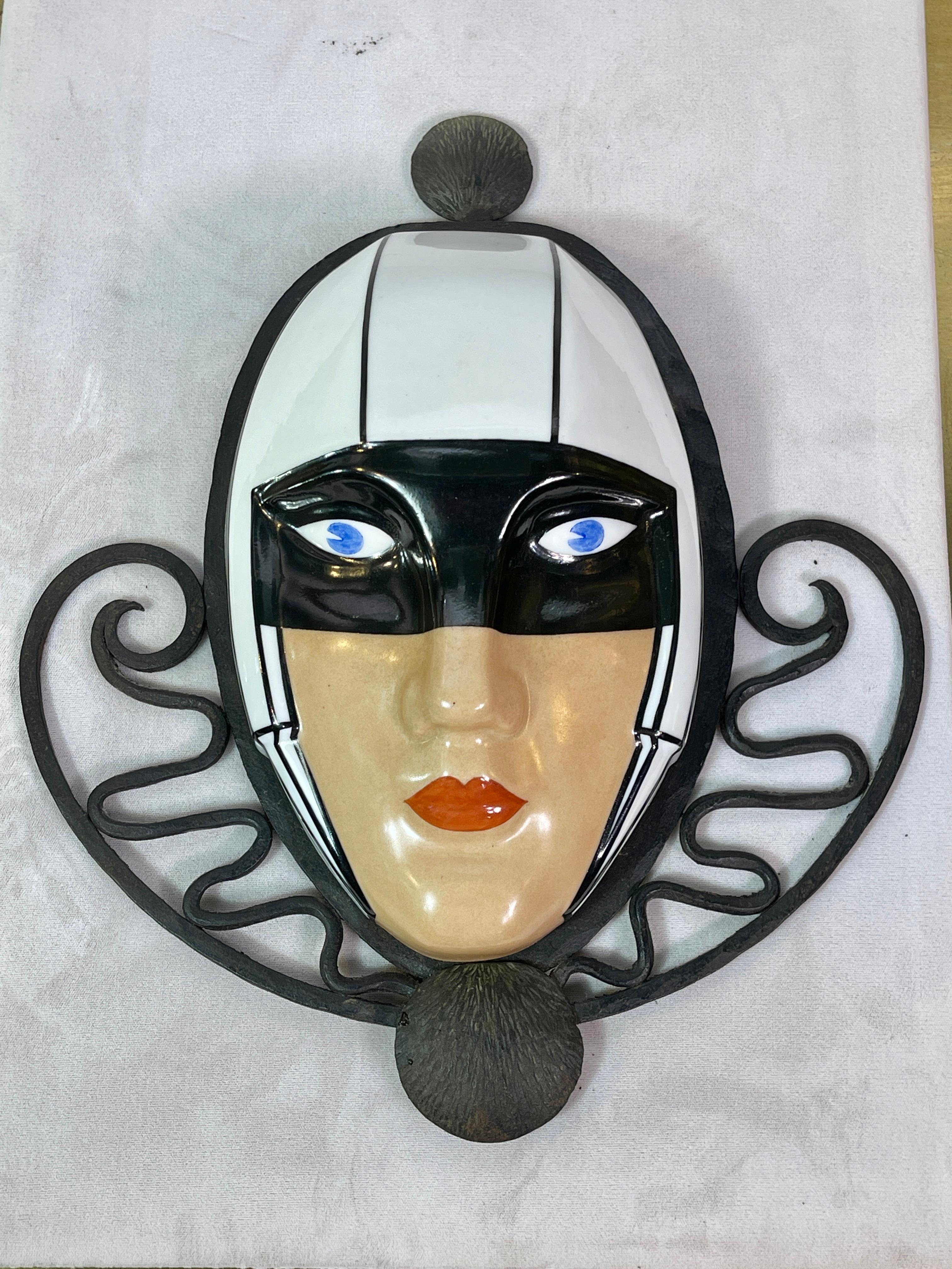 Marcel Bever Porcelain Mask in Fer Forge Frame For Sale 11