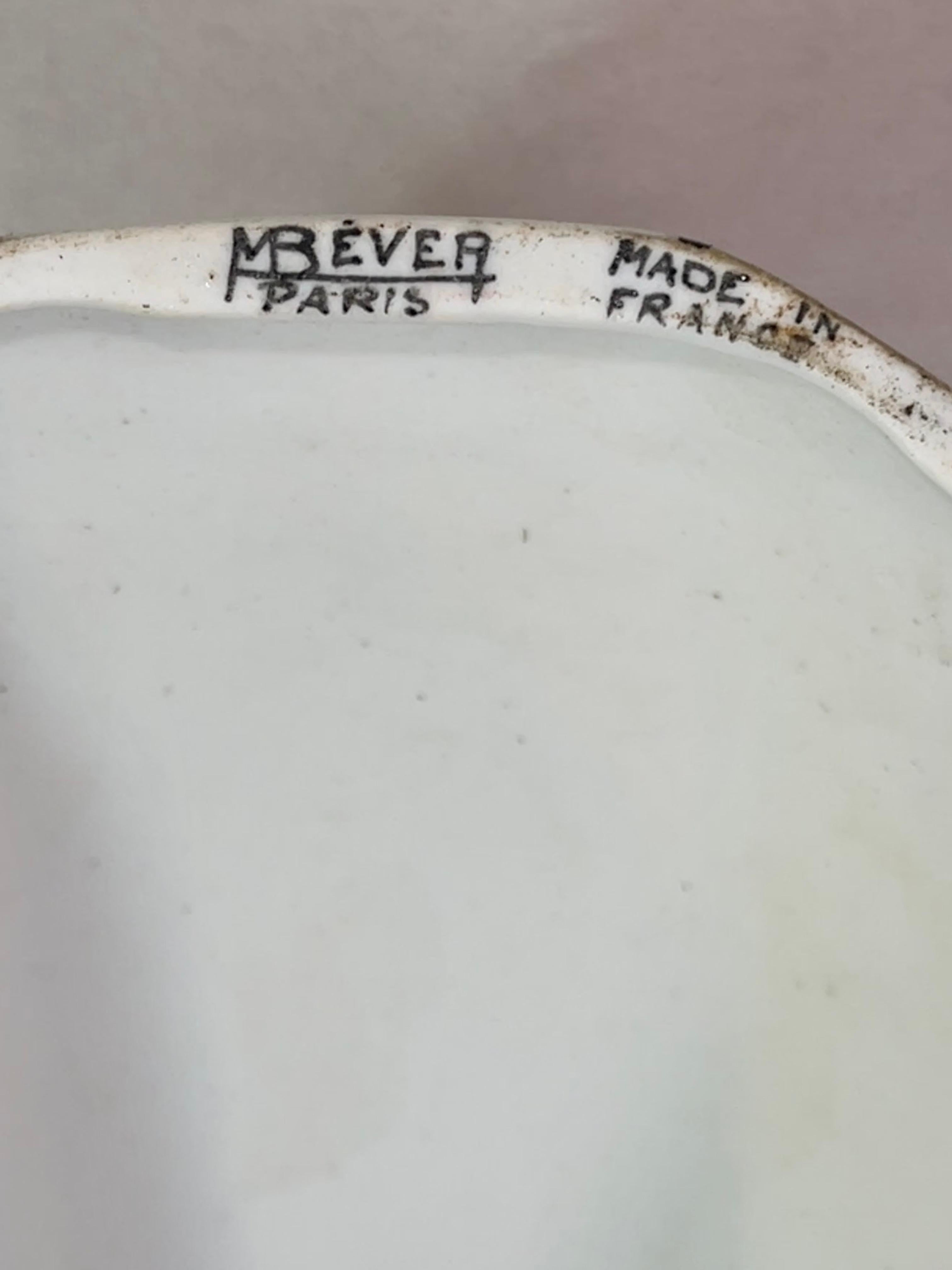 French Marcel Bever Porcelain Mask in Fer Forge Frame For Sale