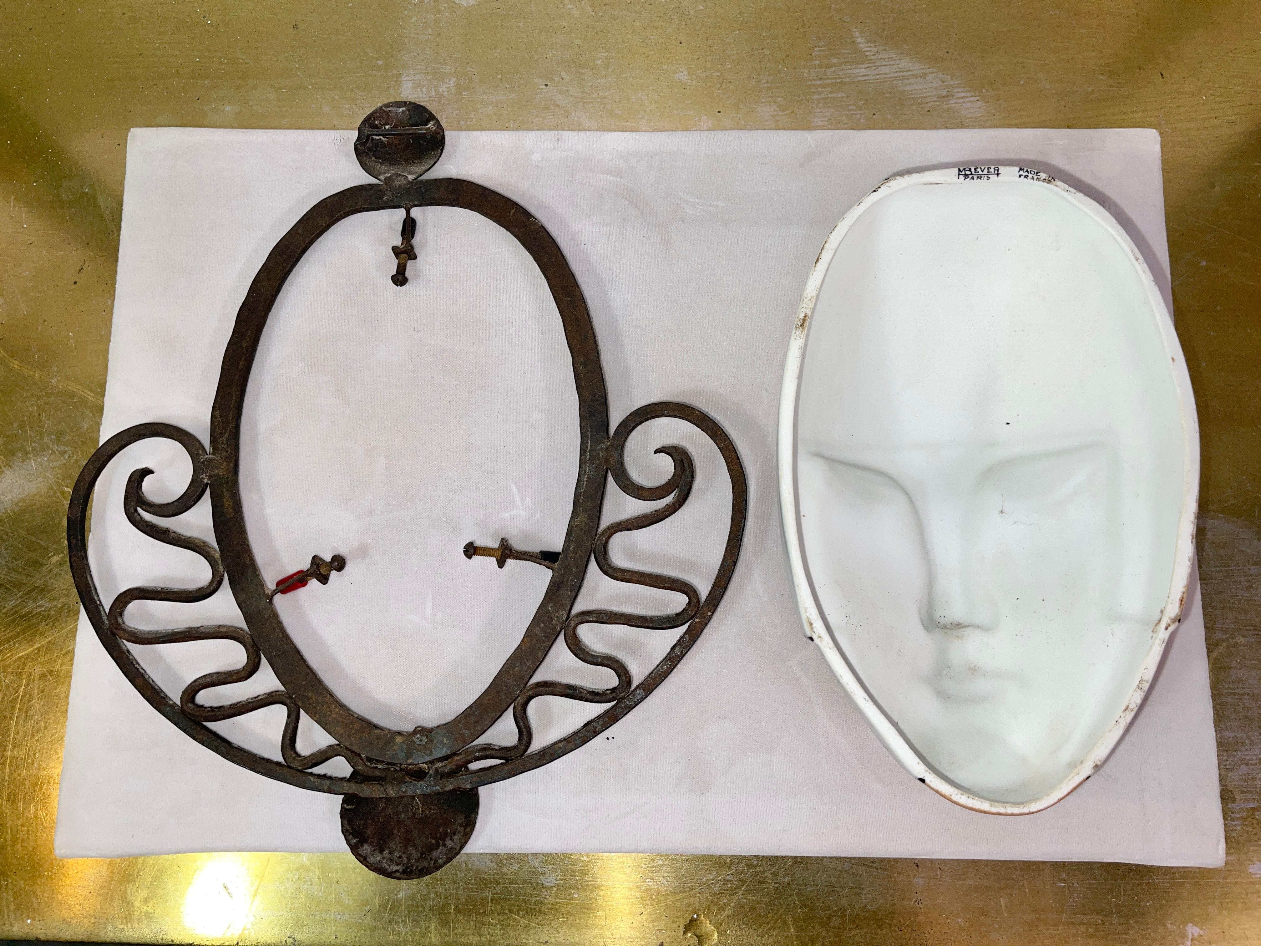 Marcel Bever Porcelain Mask in Fer Forge Frame For Sale 1