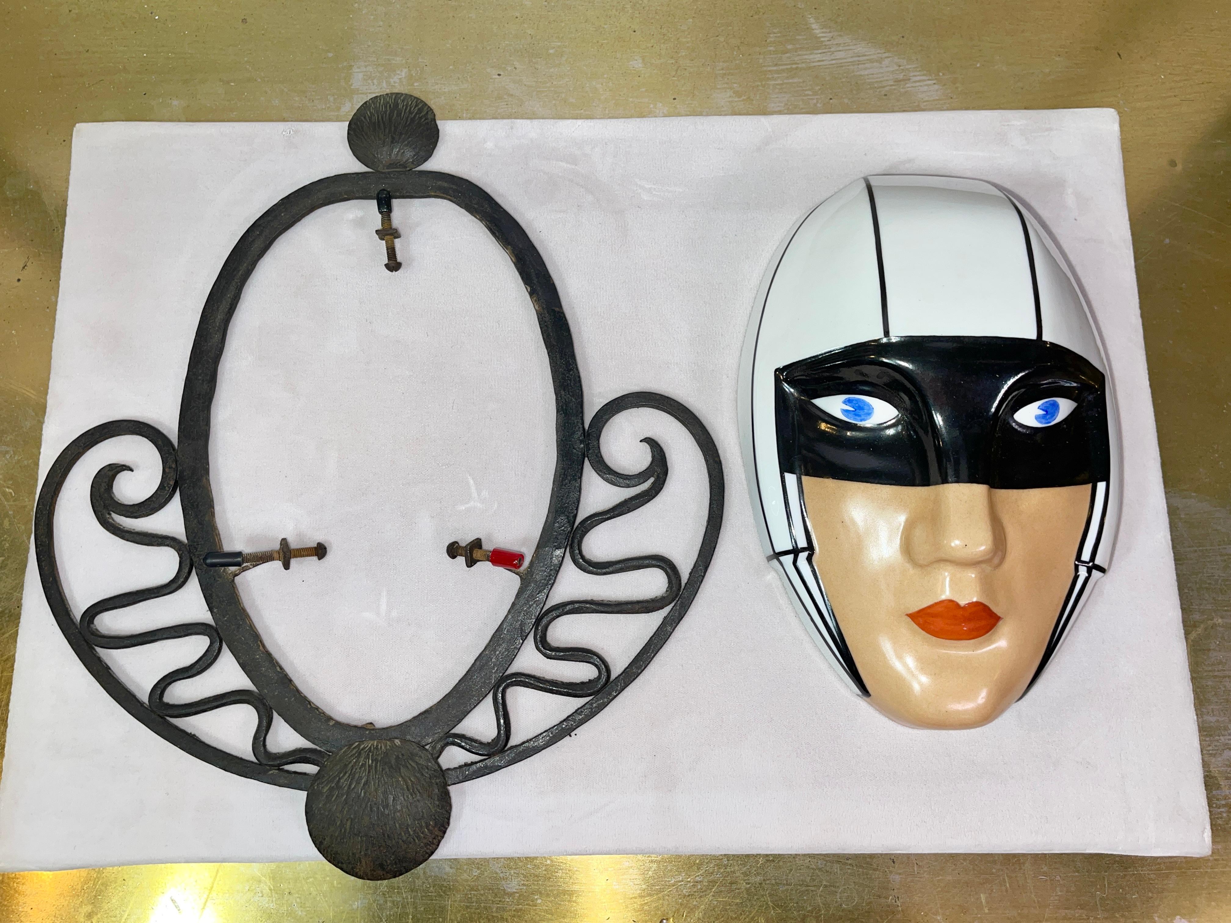 Marcel Bever Porcelain Mask in Fer Forge Frame For Sale 2