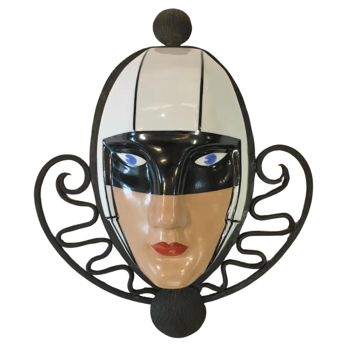 Marcel Bever Porcelain Mask in Fer Forge Frame For Sale