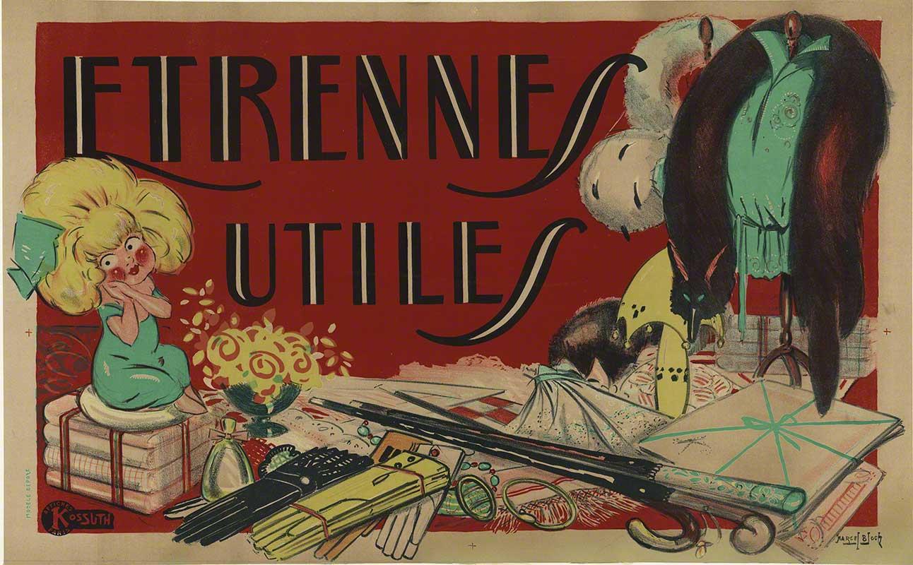 Marcel Bloch Figurative Print - Etrenne Utile original horizontal French vintage poster