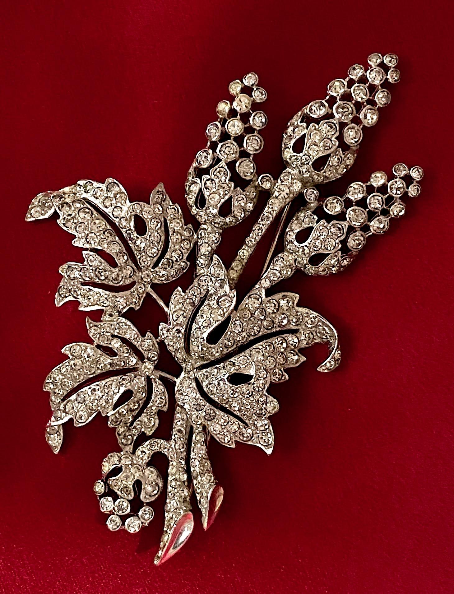 Marcel Boucher Rhinestone Floral Brooch from 1941 For Sale 6