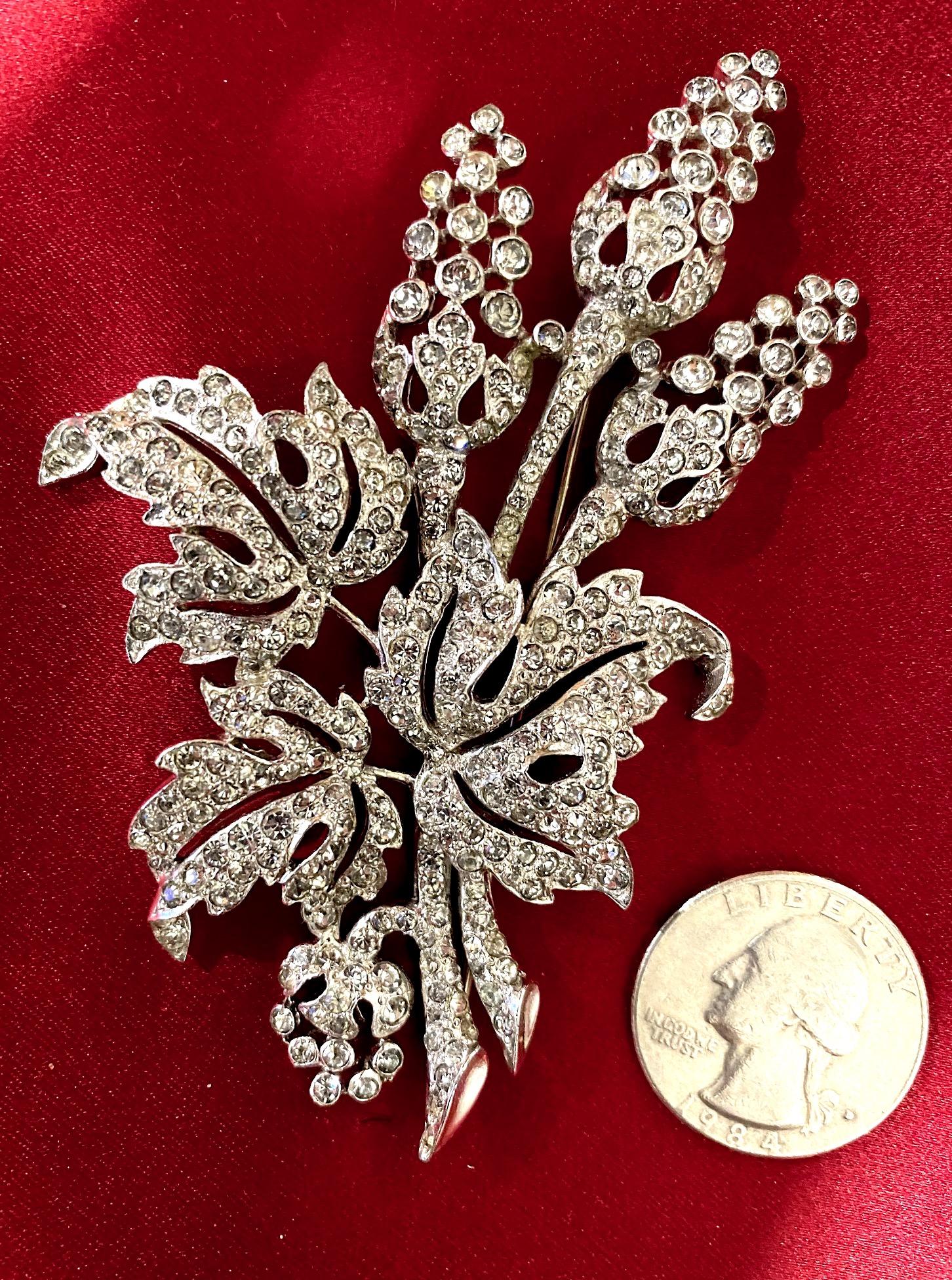 Marcel Boucher Rhinestone Floral Brooch from 1941 For Sale 4