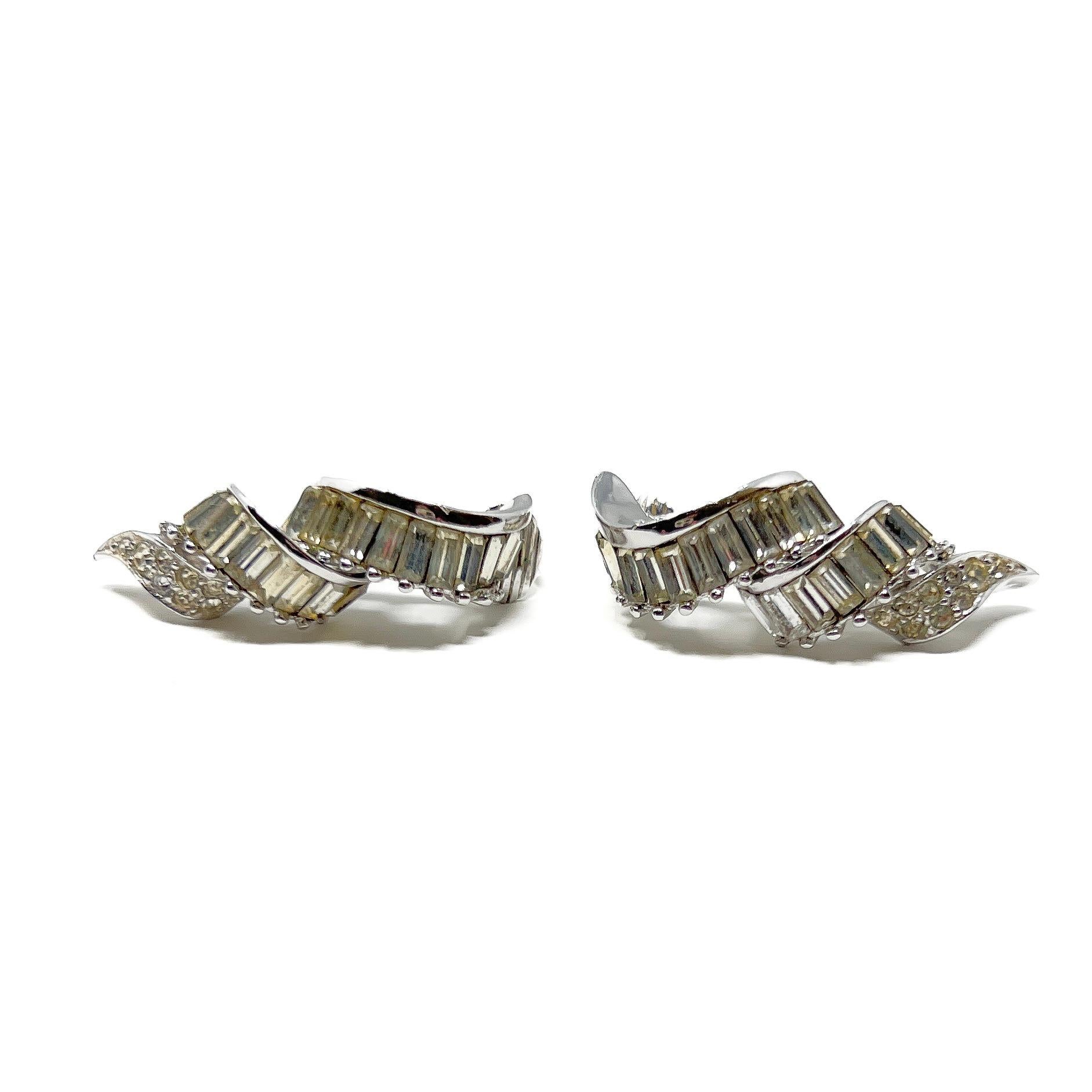 Women's Marcel Boucher 1950s Vintage Rhinestone Ribbon Earrings For Sale