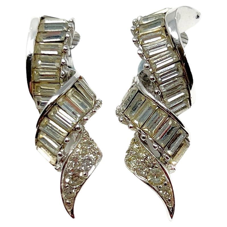 Marcel Boucher 1950s Vintage Rhinestone Ribbon Earrings For Sale