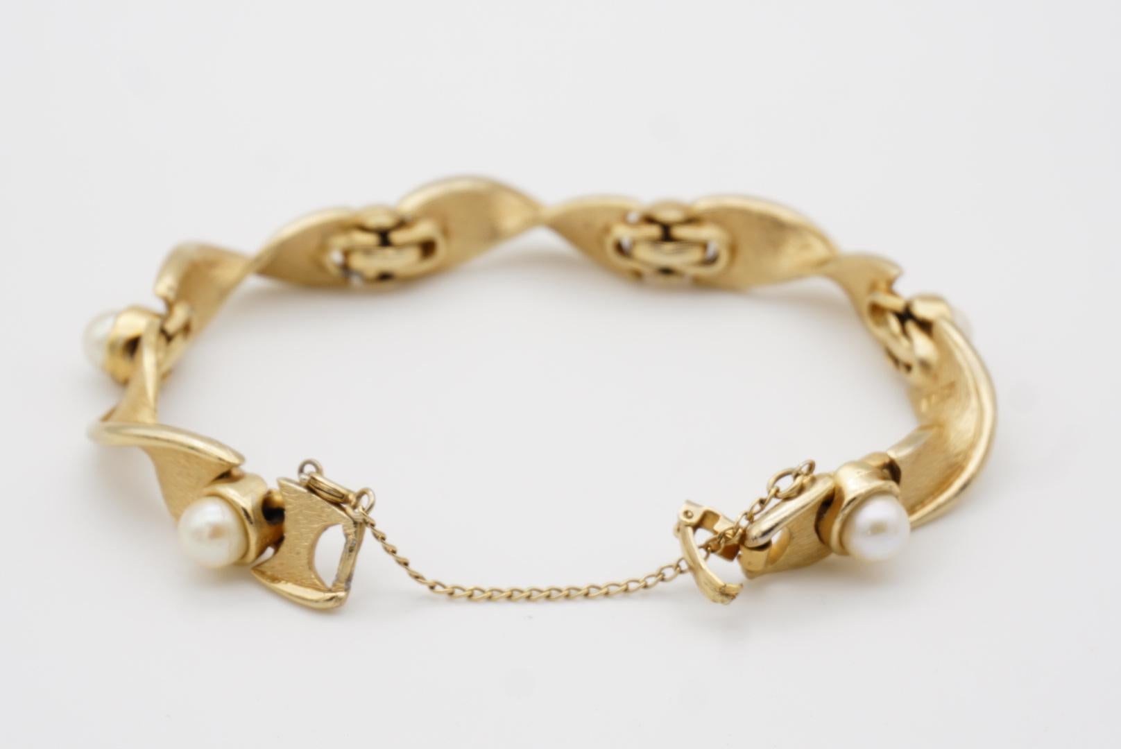 Marcel Boucher 1950s perles rondes blanches Spiral Twist Link Tennis Gold Bracelet 6