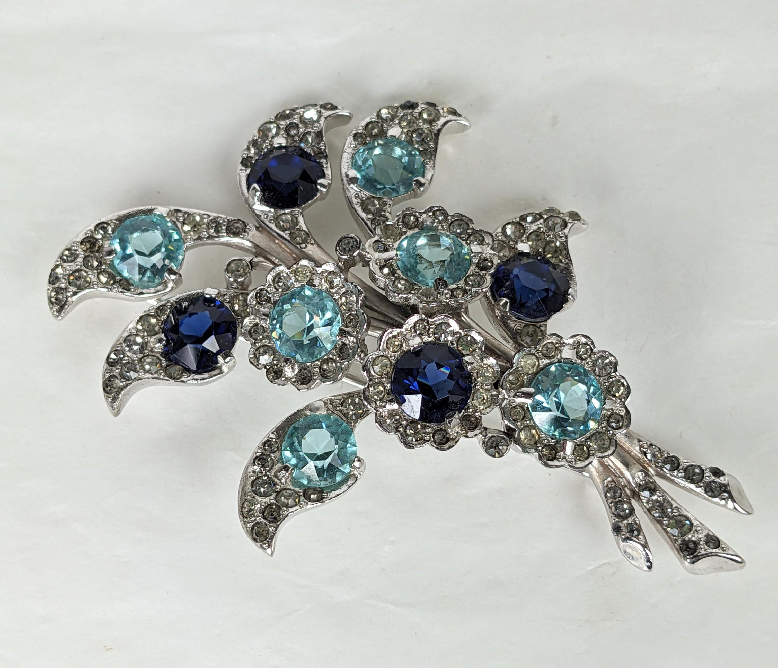 Marcel Boucher Aquamarine and Sapphire Floral Spray Brooch In Good Condition For Sale In New York, NY