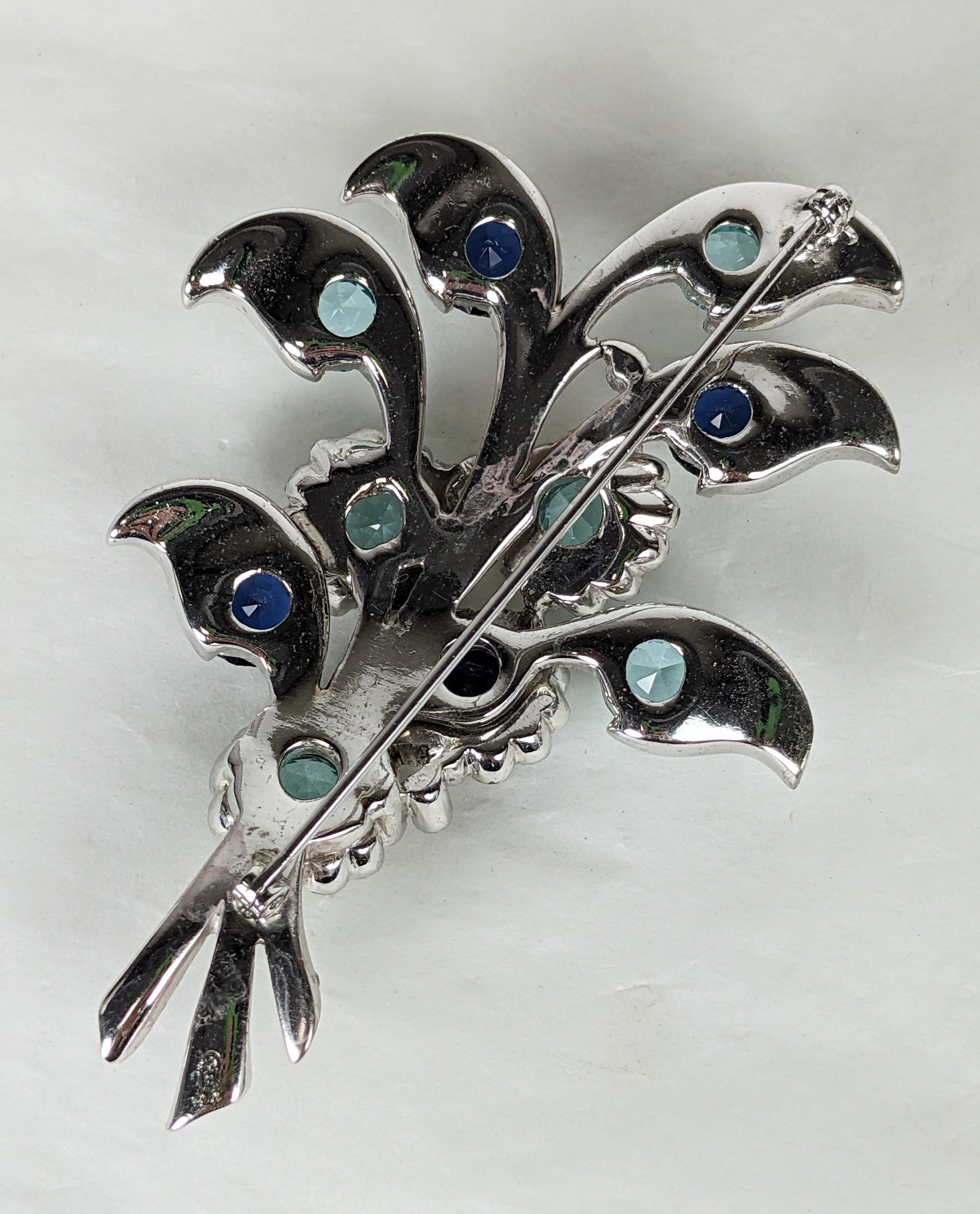 Women's or Men's Marcel Boucher Aquamarine and Sapphire Floral Spray Brooch For Sale