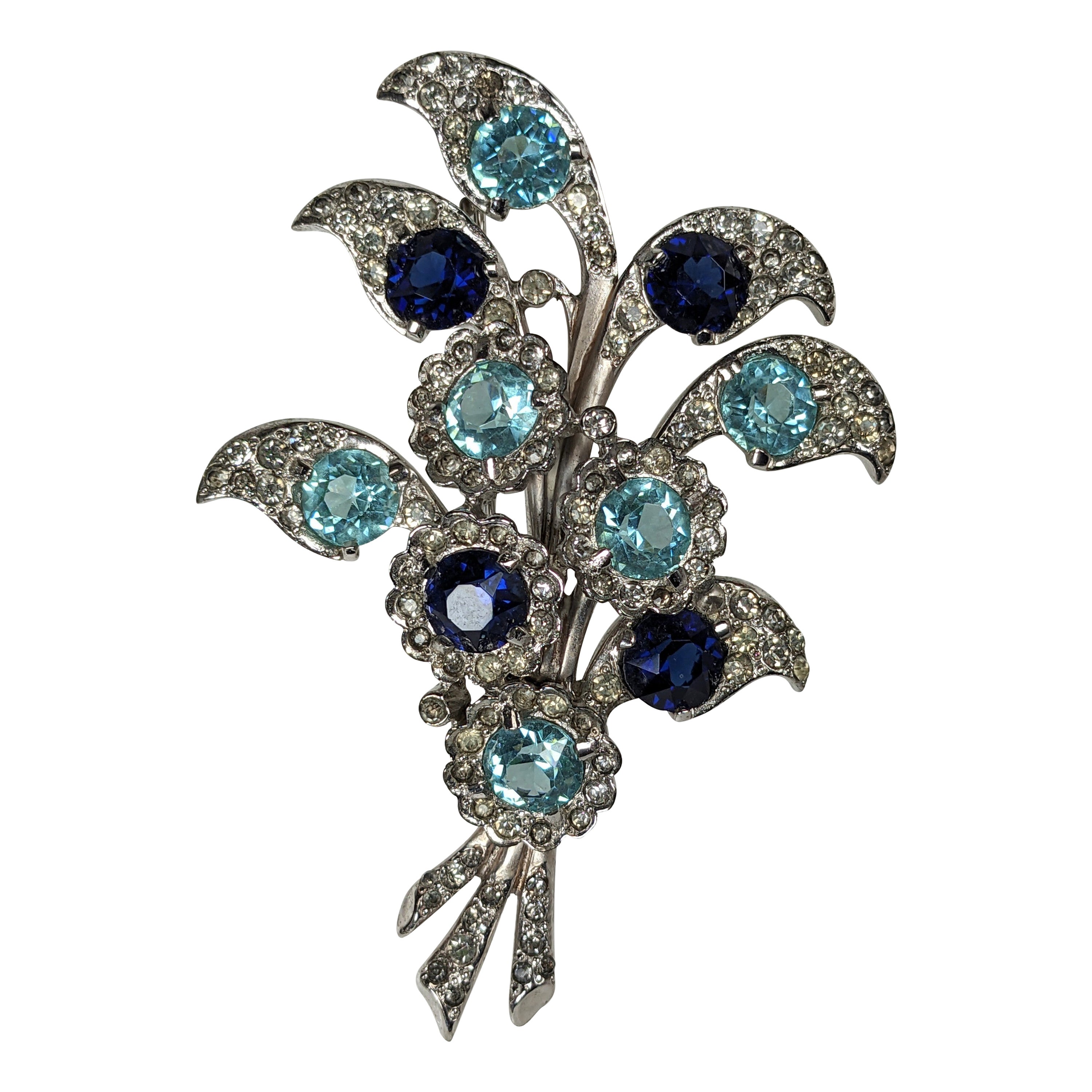 Broche fleurie Marcel Boucher aigue-marine et saphir