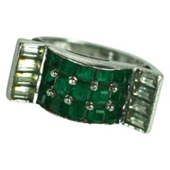  Marcel Boucher Art Deco Invisibly Set Faux Emerald Ring