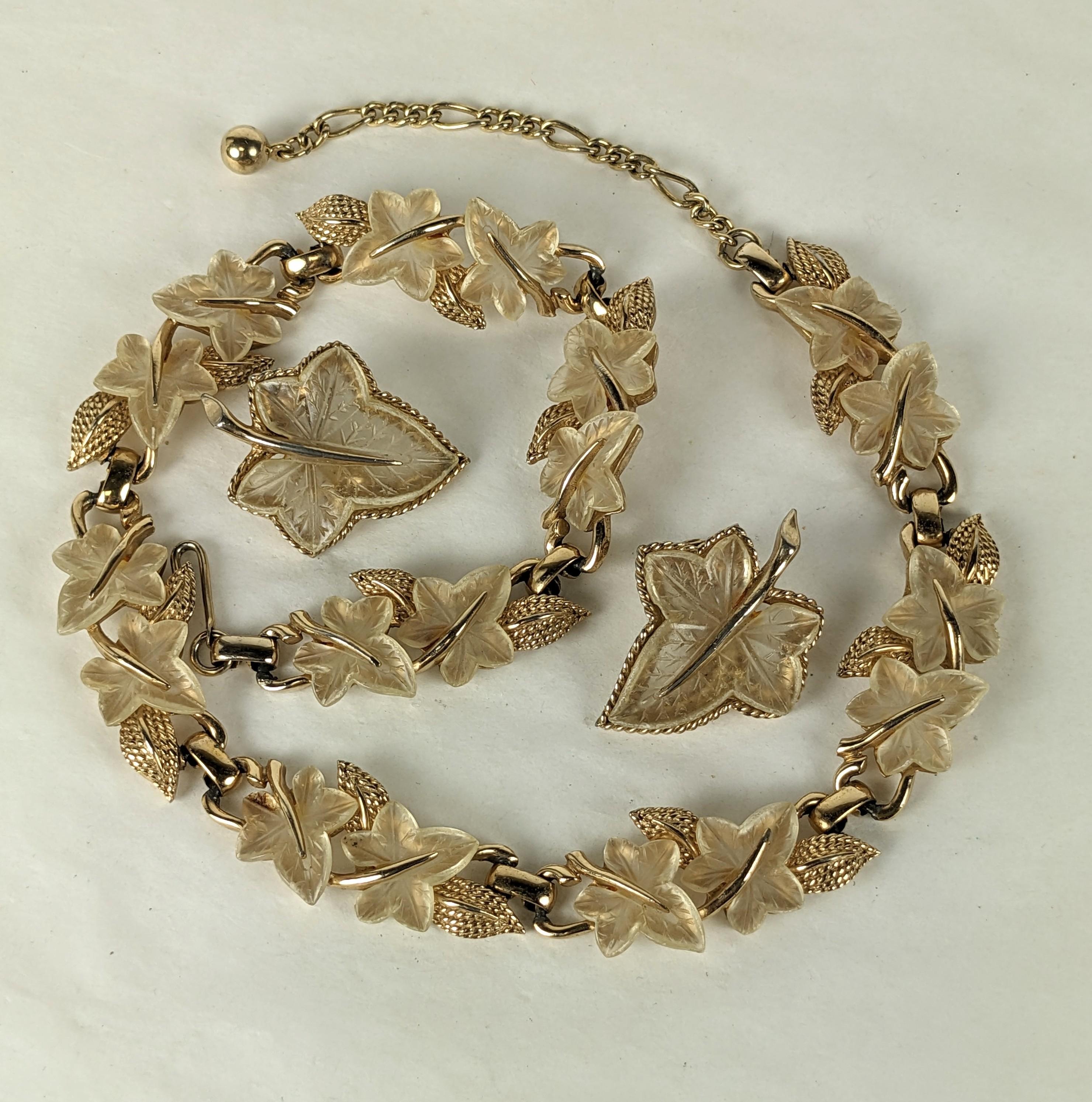 Marcel Boucher Frosted Leaf Necklace and Earring Set In Good Condition For Sale In New York, NY