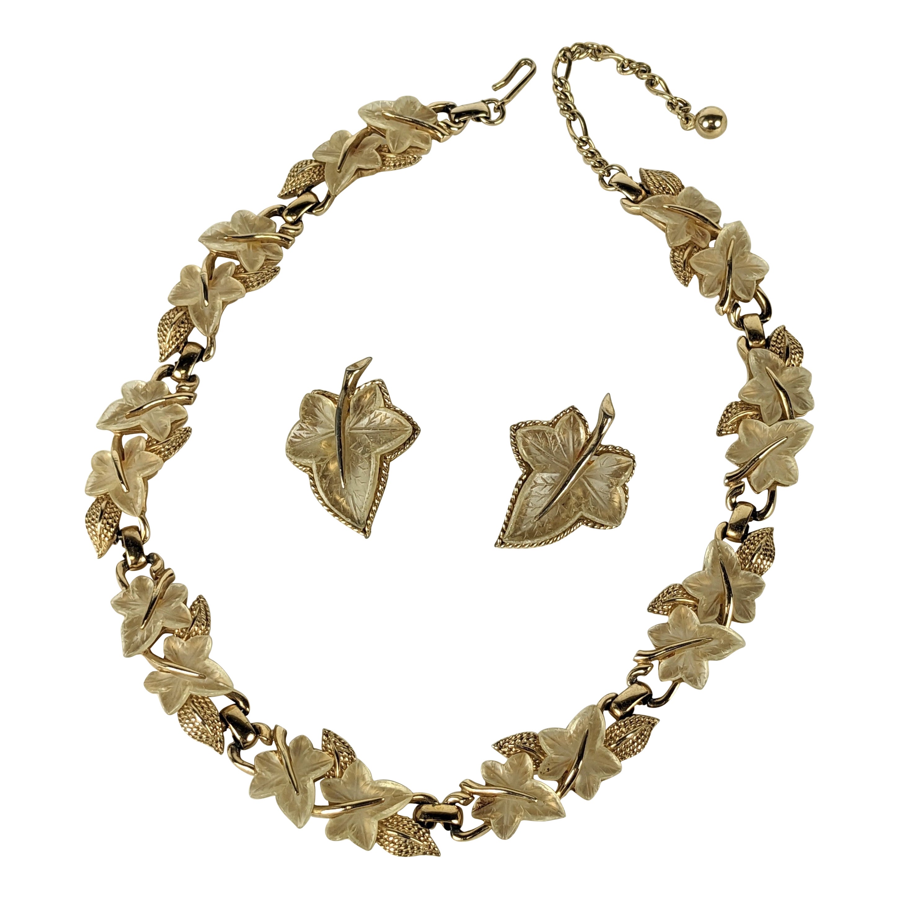 Marcel Boucher - Collier et boucles d'oreilles feuilles givrées