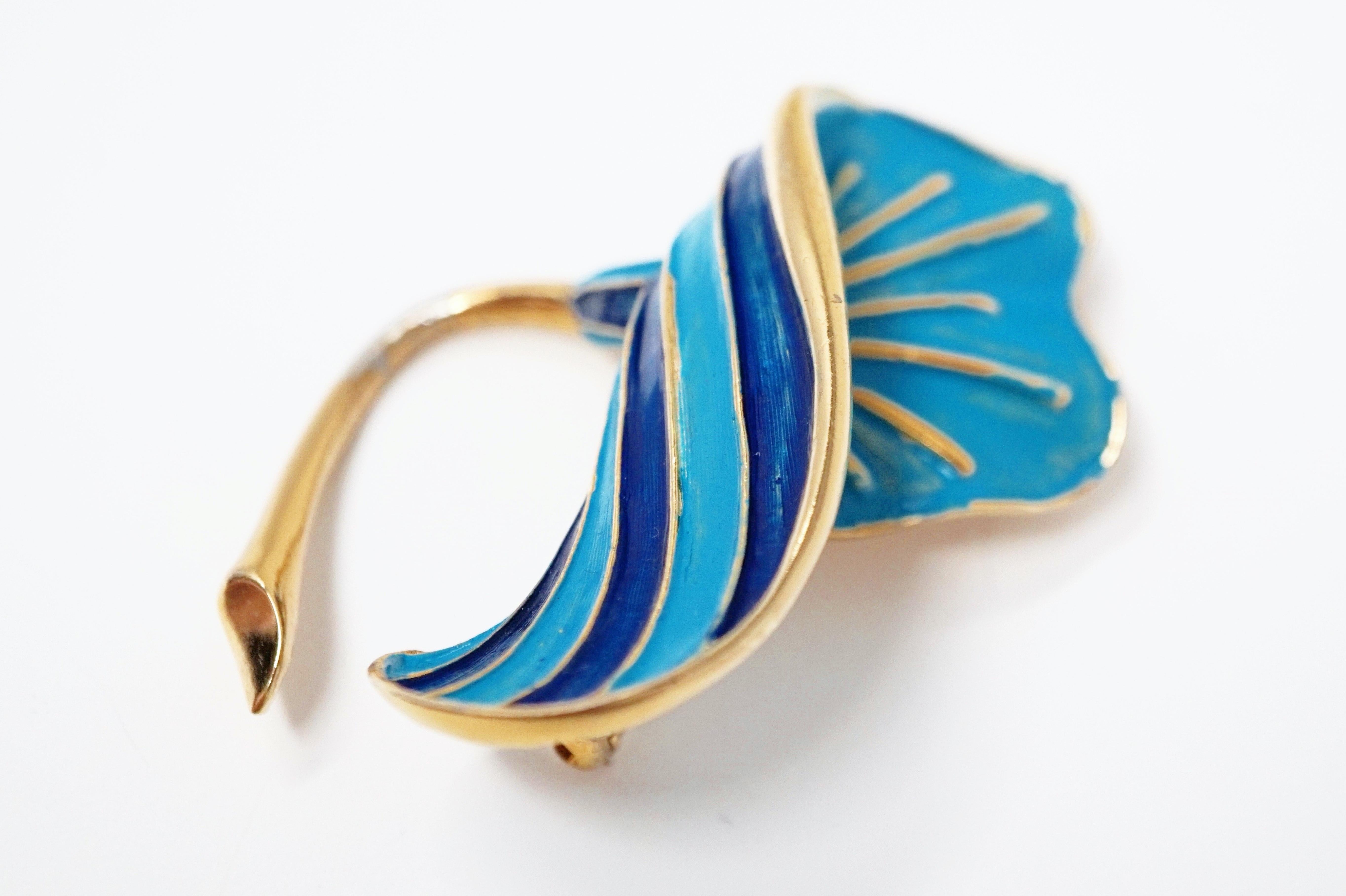 Modern Marcel Boucher Gilt & Blue Enamel Lily Flower Figural Brooch, Signed, circa 1960