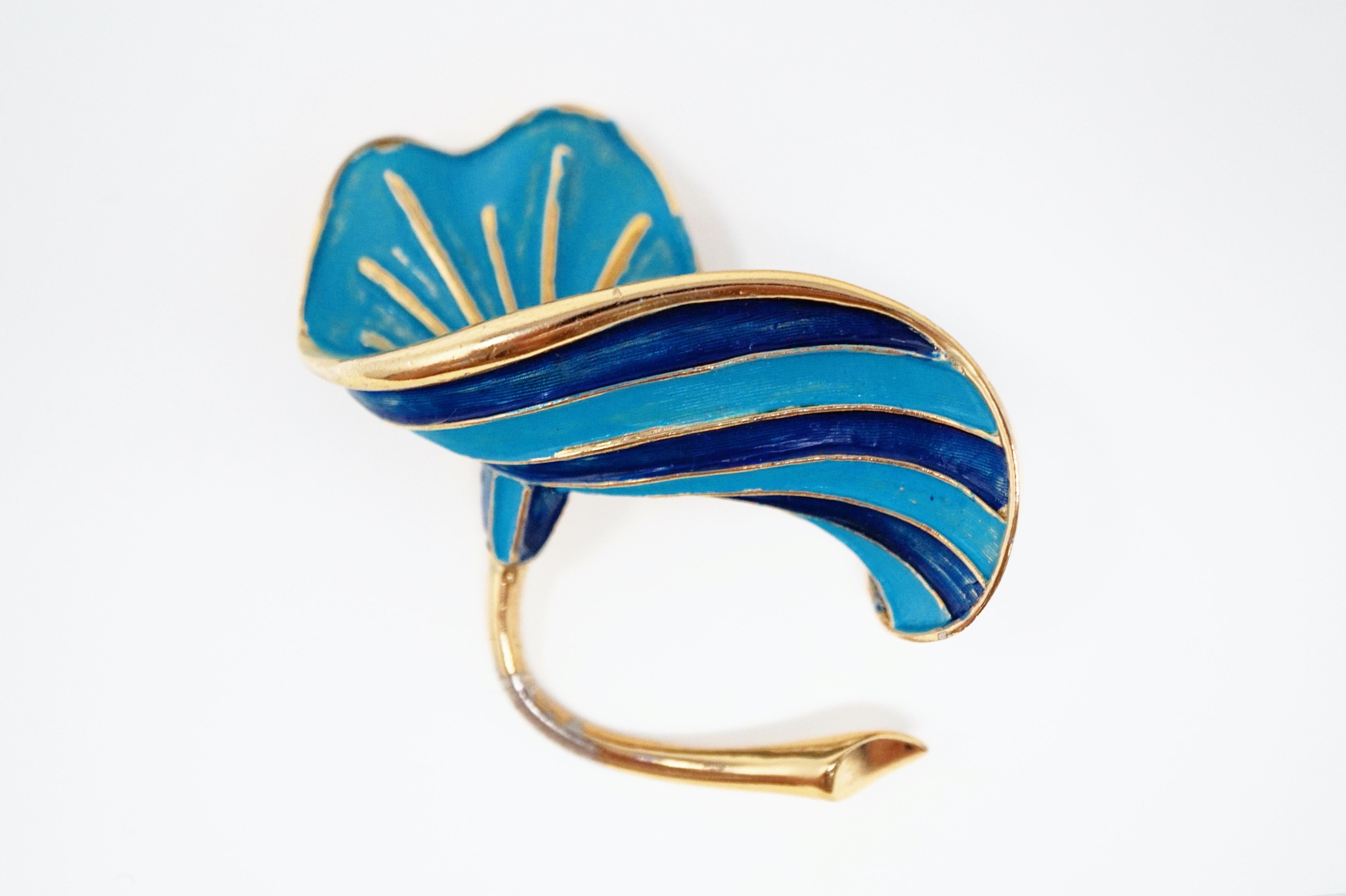 Women's Marcel Boucher Gilt & Blue Enamel Lily Flower Figural Brooch, Signed, circa 1960