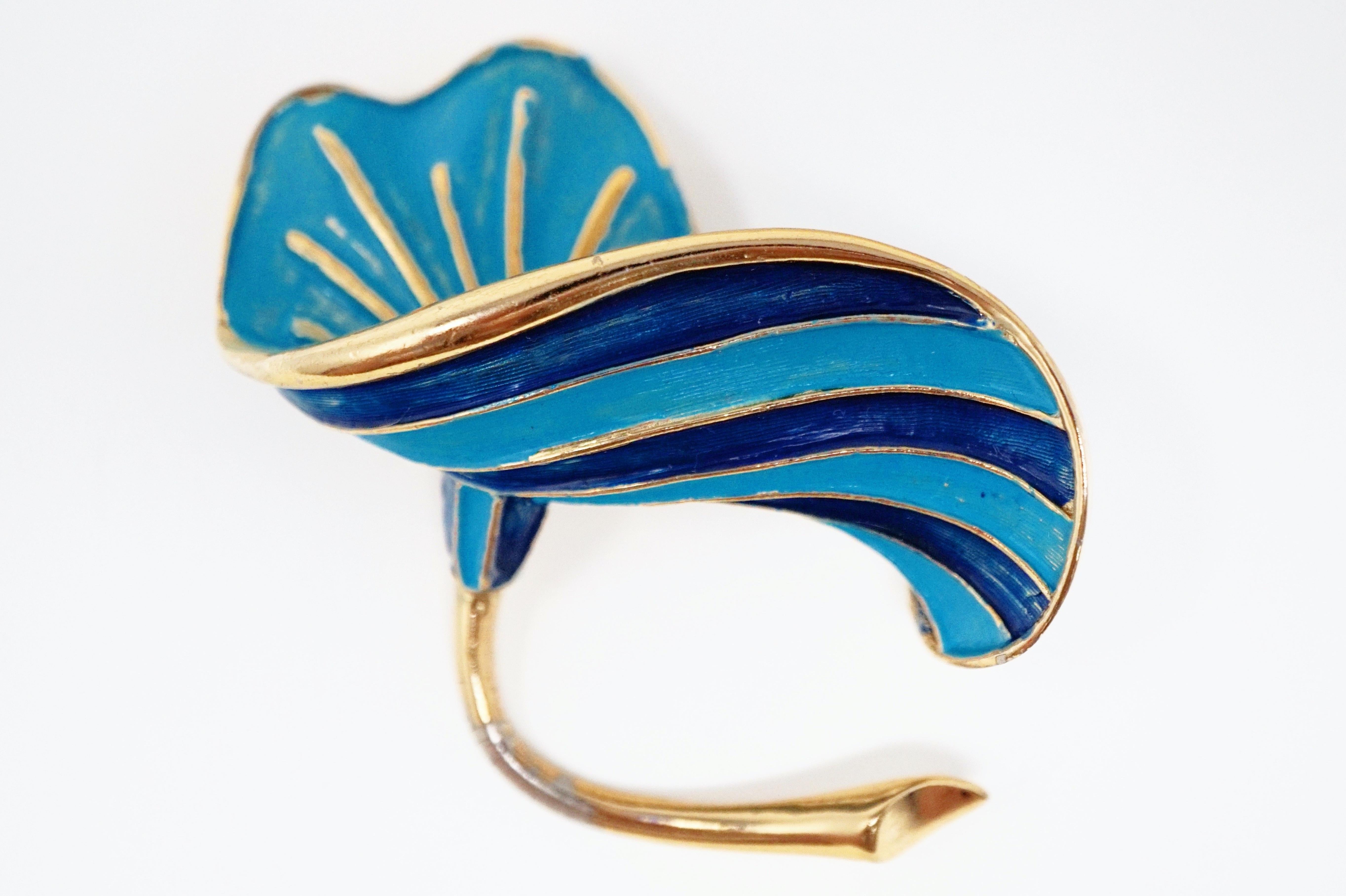 Marcel Boucher Gilt & Blue Enamel Lily Flower Figural Brooch, Signed, circa 1960 1