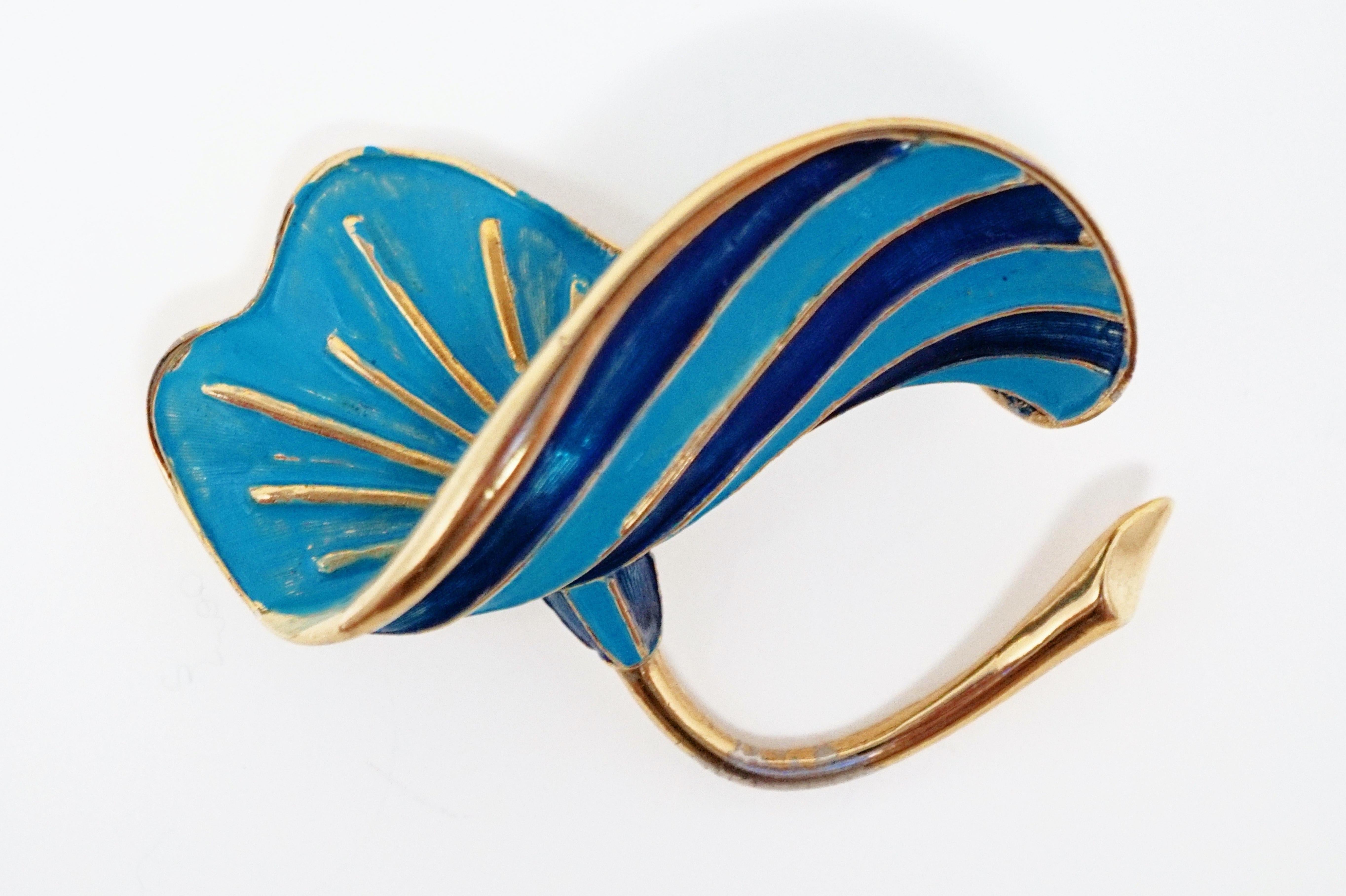 Marcel Boucher Gilt & Blue Enamel Lily Flower Figural Brooch, Signed, circa 1960 2