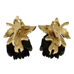 Marcel Boucher Gold Plated Black Rose Clip On Earrings