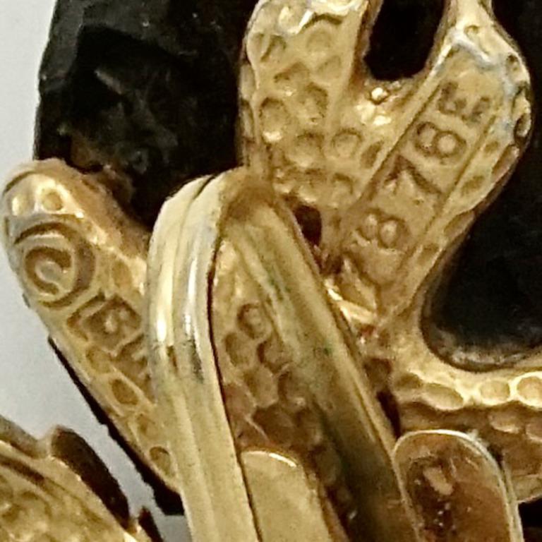 Women's or Men's Marcel Boucher Gold Plated Black Rose Clip On Earrings For Sale