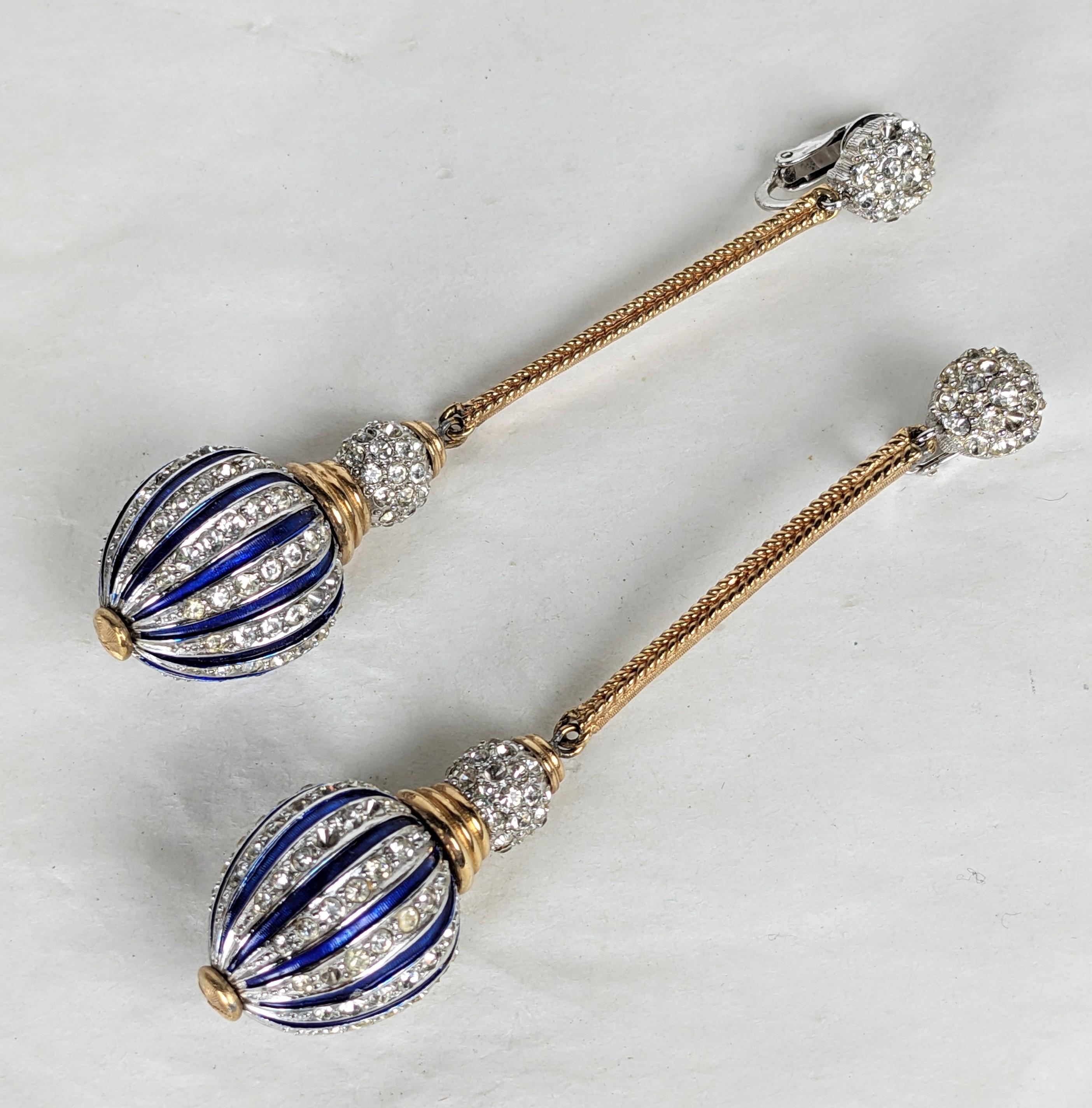 Exceptional Marcel Boucher Pave and Enamel Lantern Earrings from the 1960's. Beautiful design with clip back fittings. Collector quality. 3.5