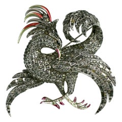 Marcel Boucher Pave Baguette and Pearlized Enamel Phoenix Brooch