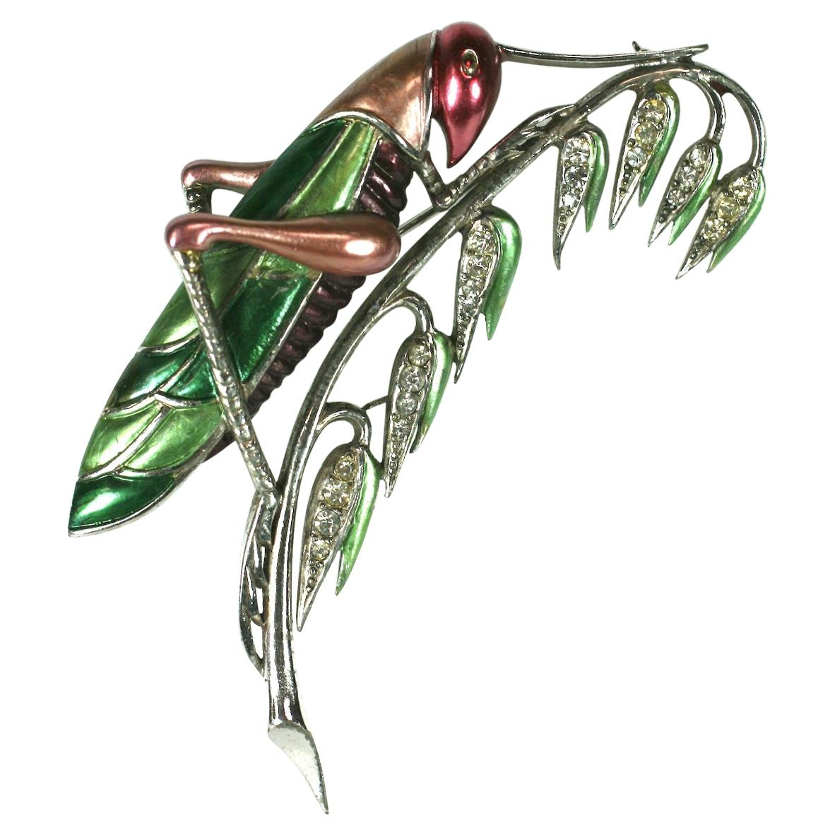 Marcel Boucher Pearlized Enamel Grasshopper Brooch For Sale