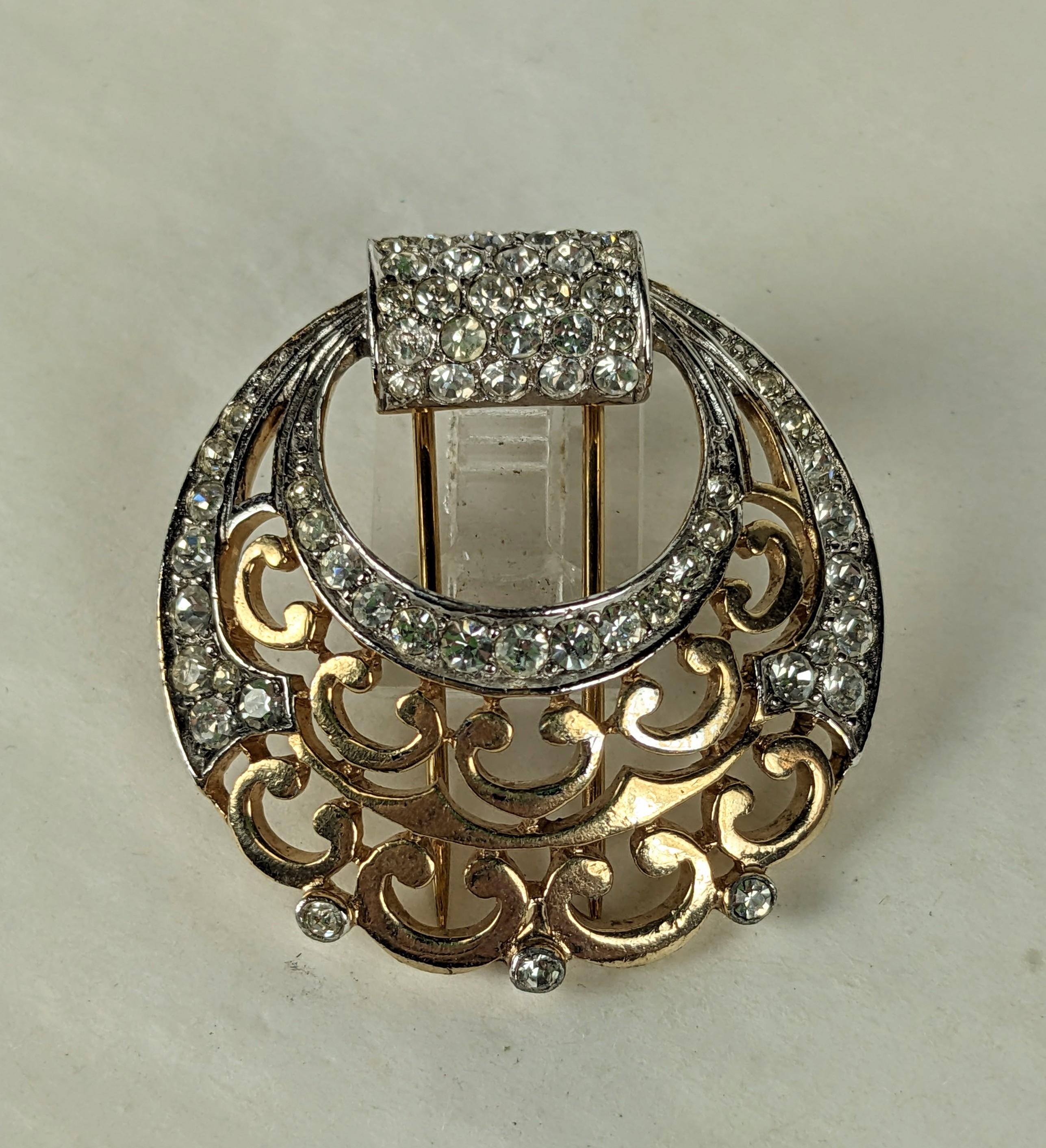 Elegant Marcel Boucher Pierced Retro Clip from the 1940's. Pave sections decorate the scrollwork pierced design. 
Early MB hallmark. 1.5