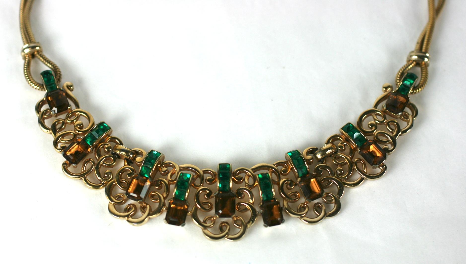 Marcel Boucher Retro-Halskette mit Topas und Smaragd (Art déco) im Angebot