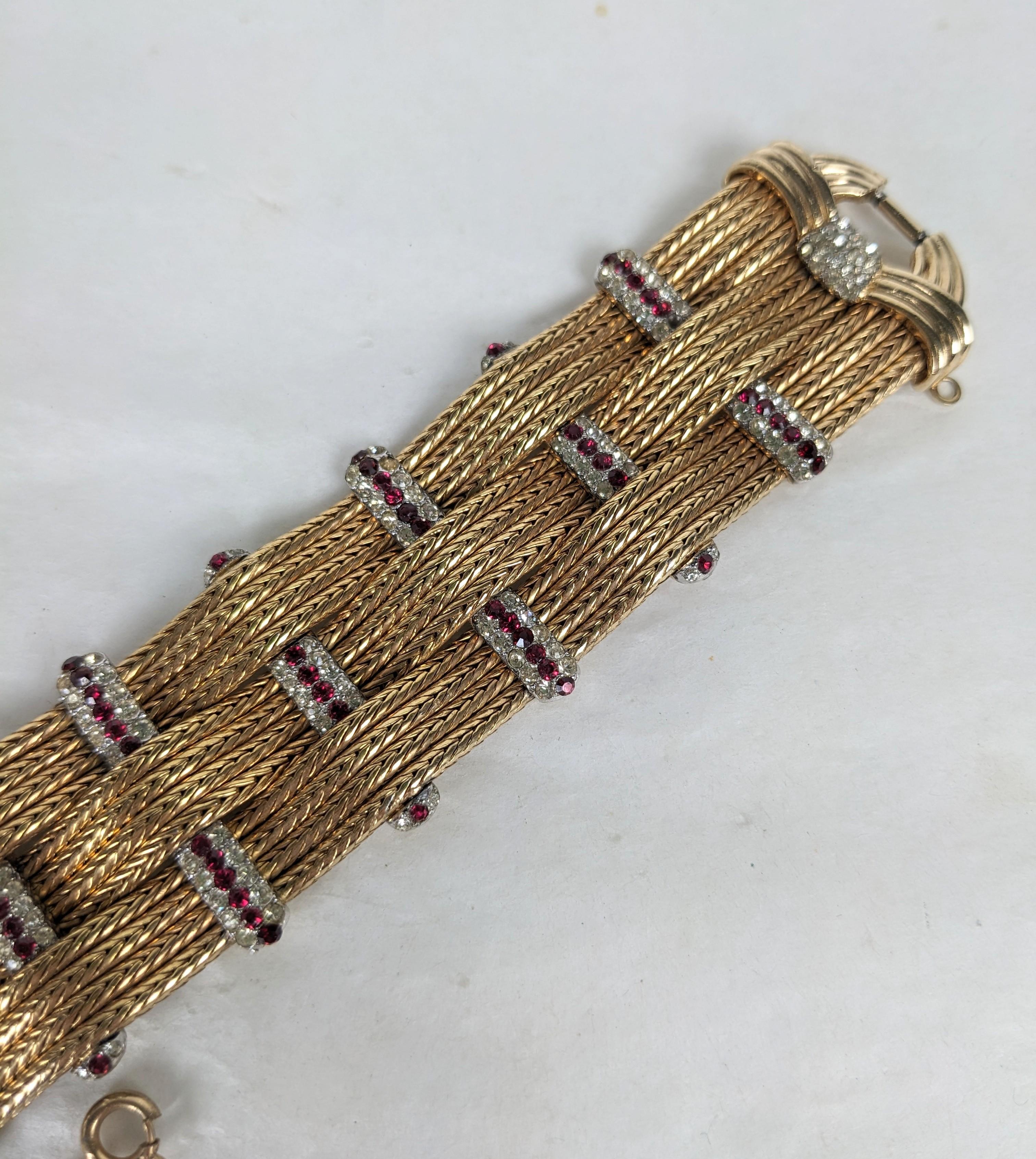 Marcel Boucher Ribbed Gold Pave Station Bracelet In Good Condition For Sale In New York, NY